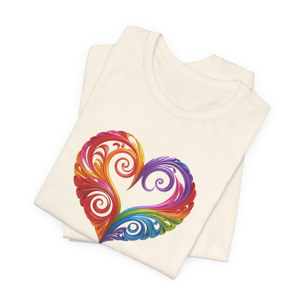 Rainbow Swirl Heart Tee — Pride-Inspired Graphic T-Shirt