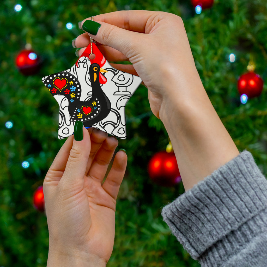 Colorful Barcelos Rooster Ceramic Ornament Set