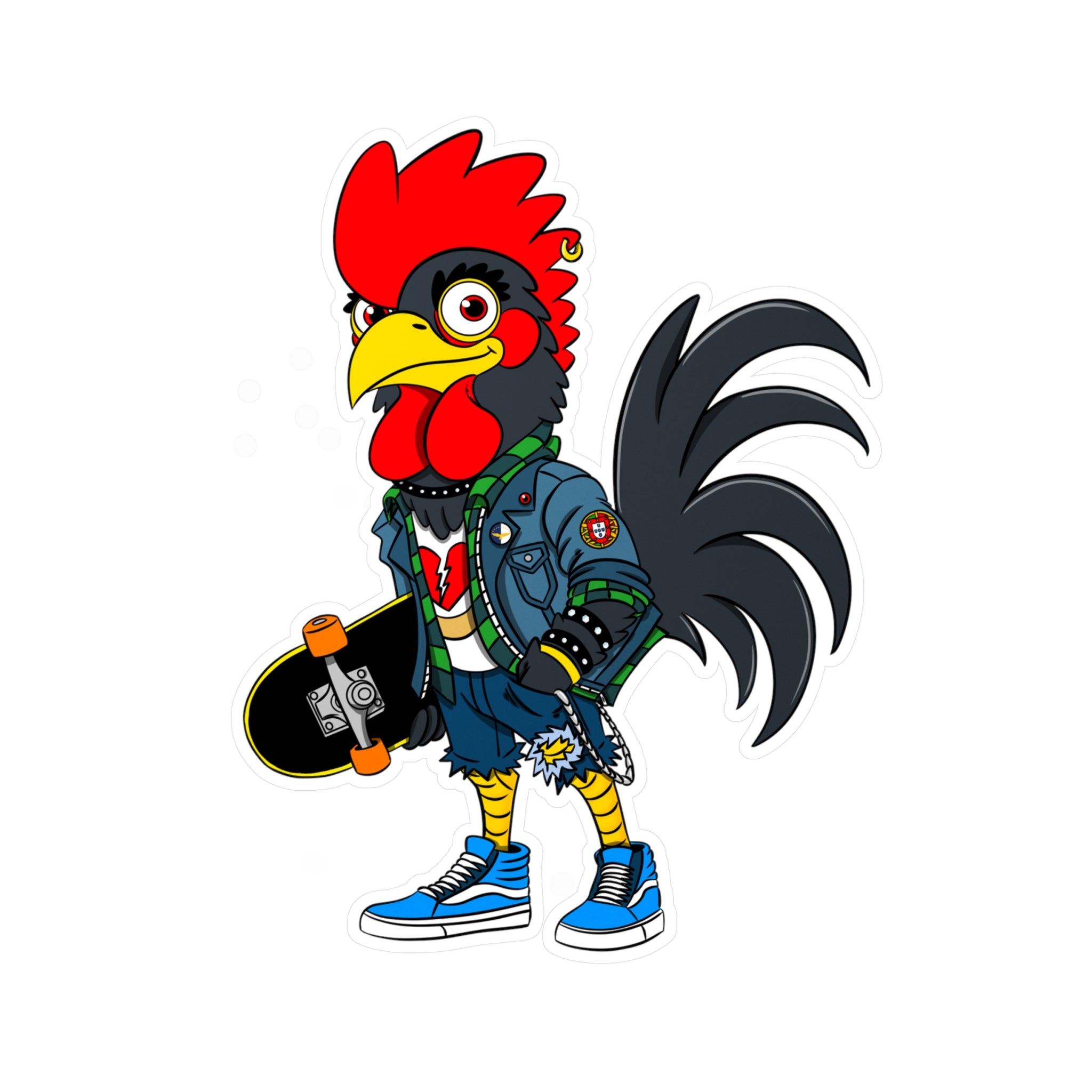 Punk Rock Rooster Vinyl Decals | Fun Stickers for Skateboards, Laptops, Water Bottles, Unique Gifts, Vintage Vibe Decals, Colorful Wall