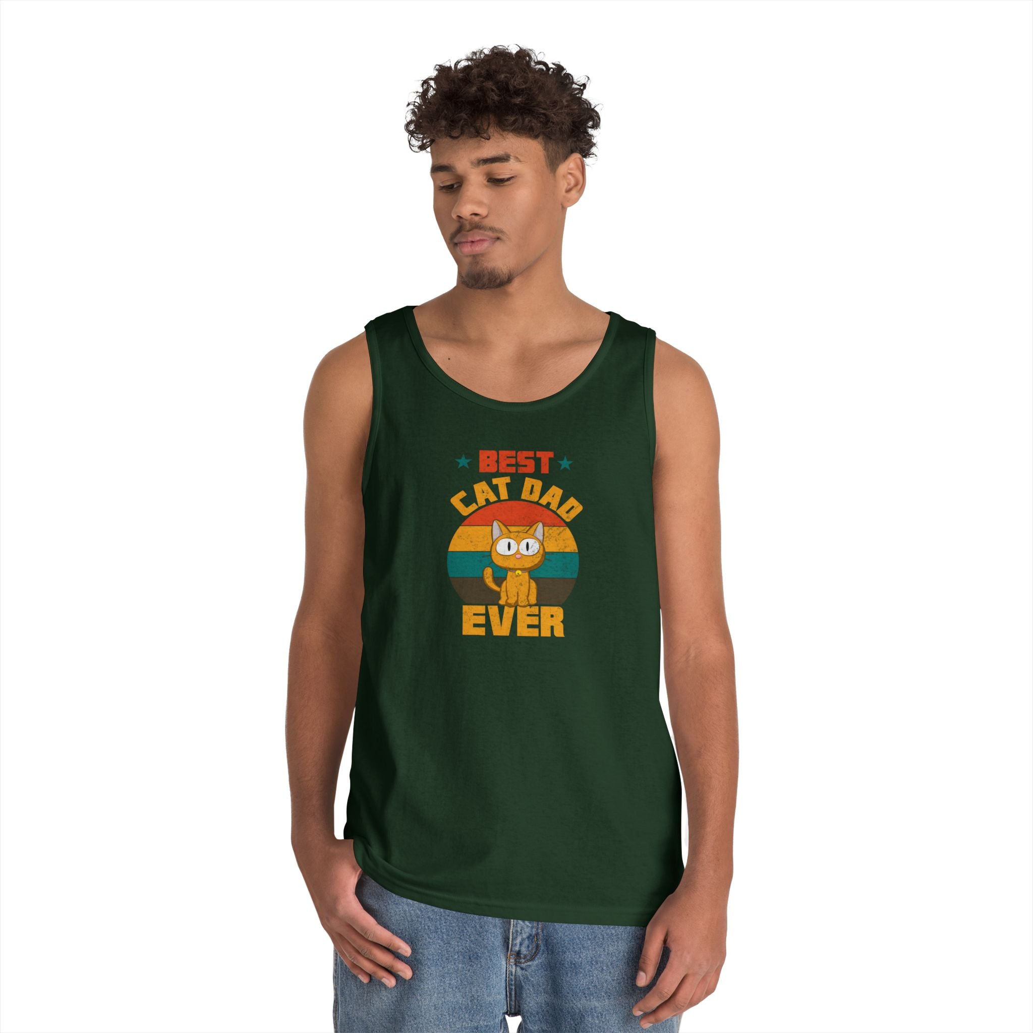 Best Cat Dad Ever Unisex Heavy Cotton Tank Top | Gift for Cat Lovers, Pet Dad Shirt, Father's Day, Birthday, Casual Wear
