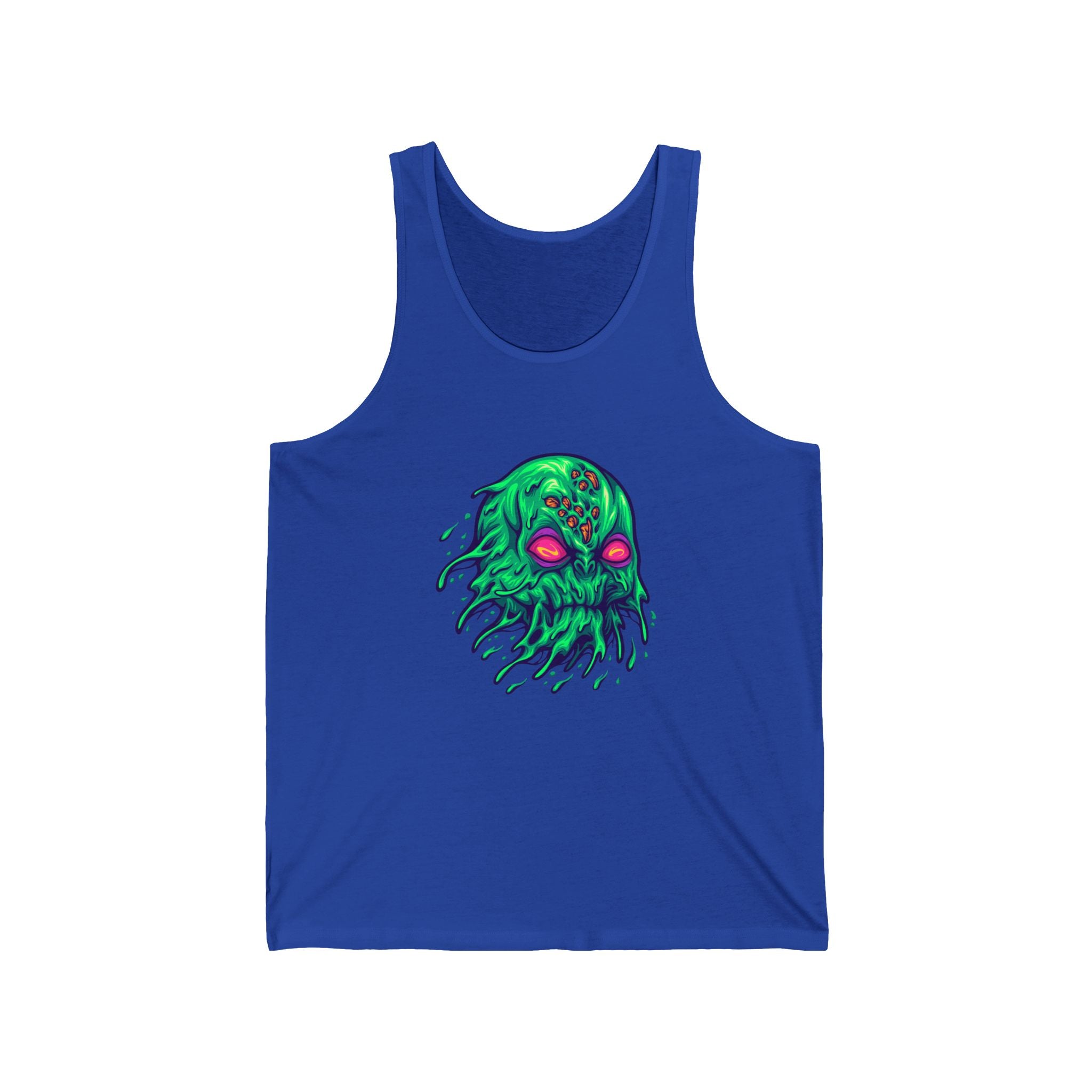Eerie Cthulhu Unisex Jersey Tank, Spooky Summer Wear, Festival Tank Top, Gift for Horror Fans, Unique Graphic Tank, Vintage Style Cthulhu