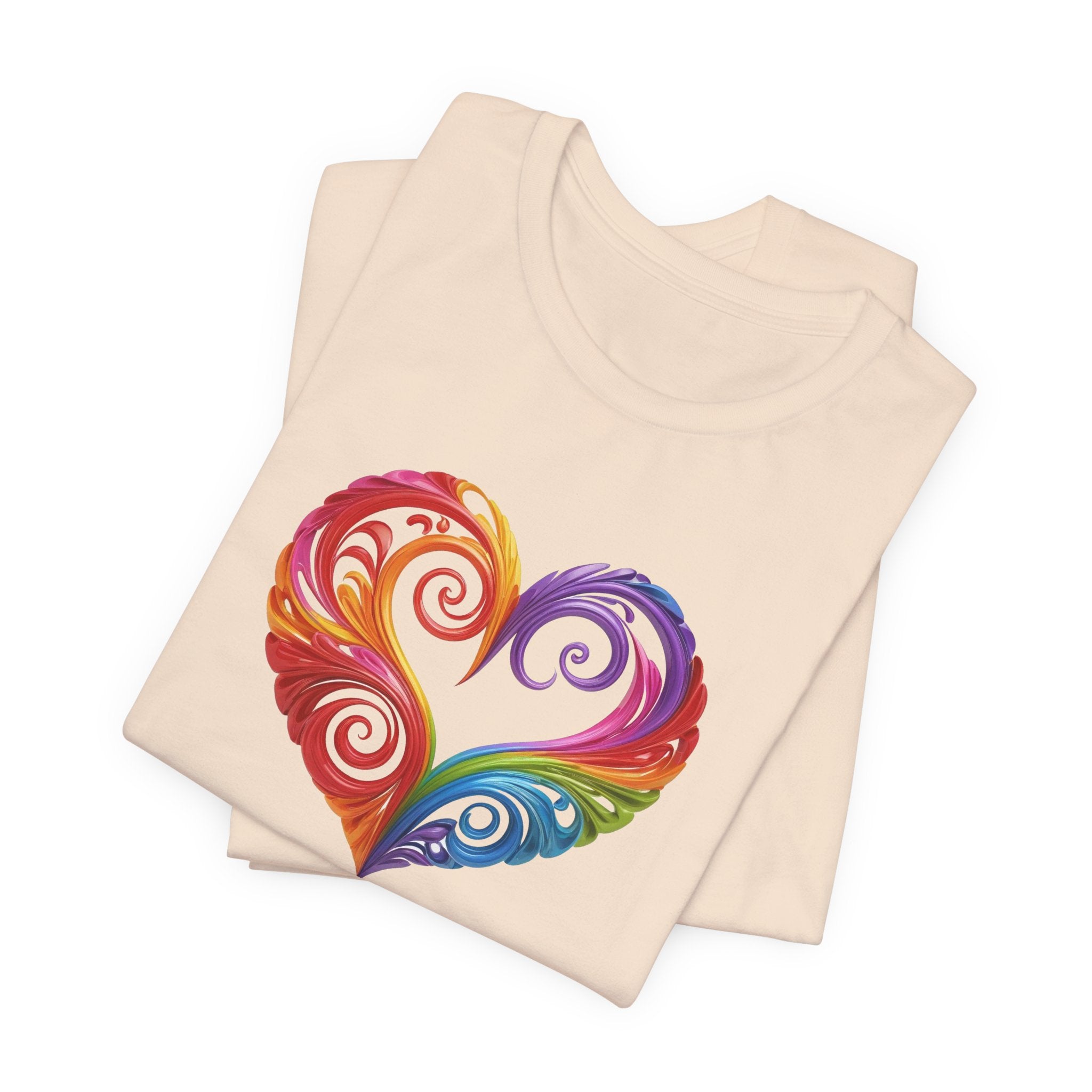 Rainbow Swirl Heart Tee — Pride-Inspired Graphic T-Shirt