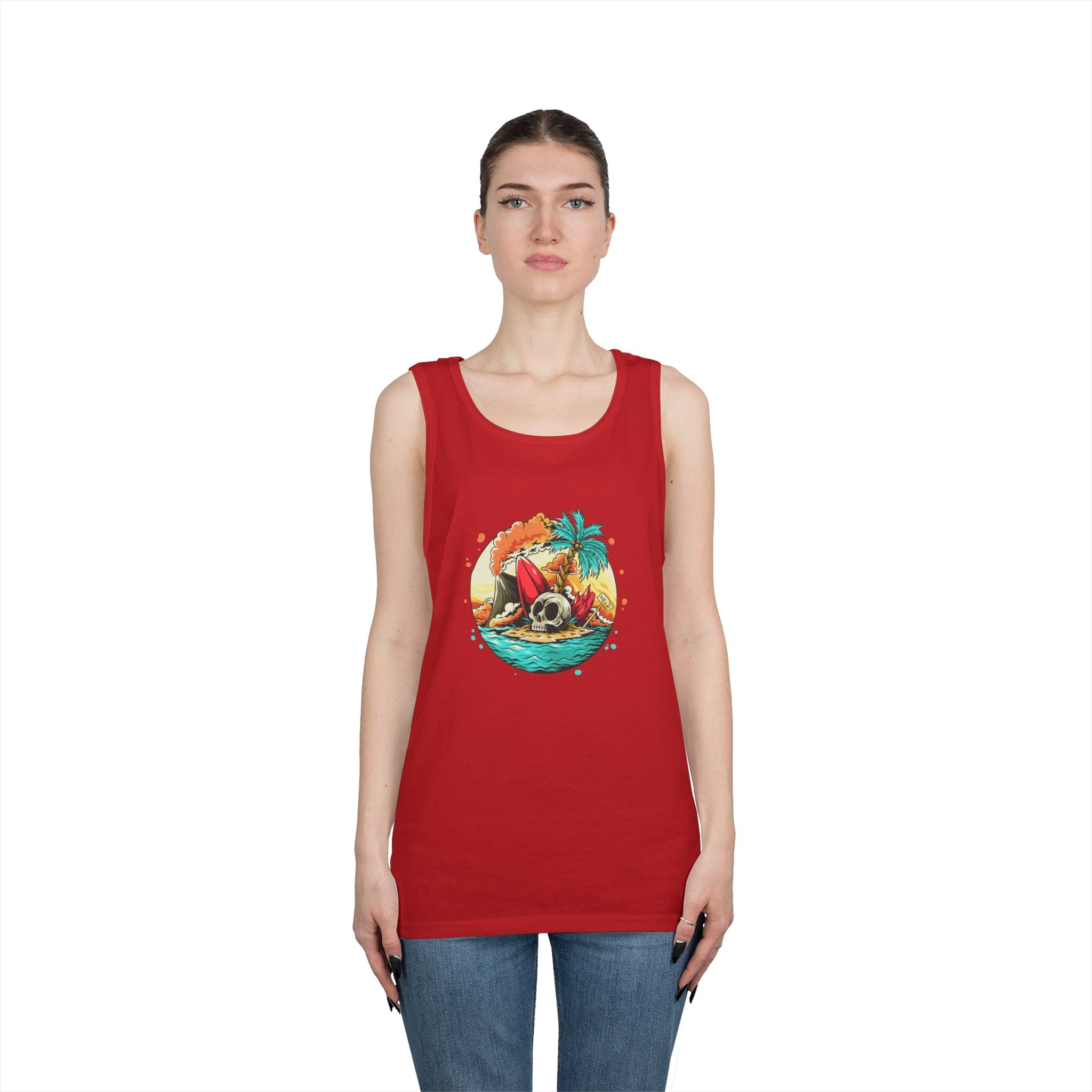 Beach Vibes Unisex Heavy Cotton Tank Top, Perfect for Summer, Casual Wear, Beach Days, Vacation, Festival Outfit