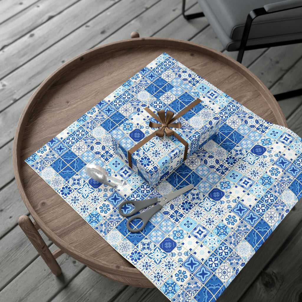 Portuguese Azulejos Pattern Gift Wrap Papers | Elegant Wrapping Paper for Any Occasion, Birthday, Holiday, DIY, Eco-Friendly, Crafting