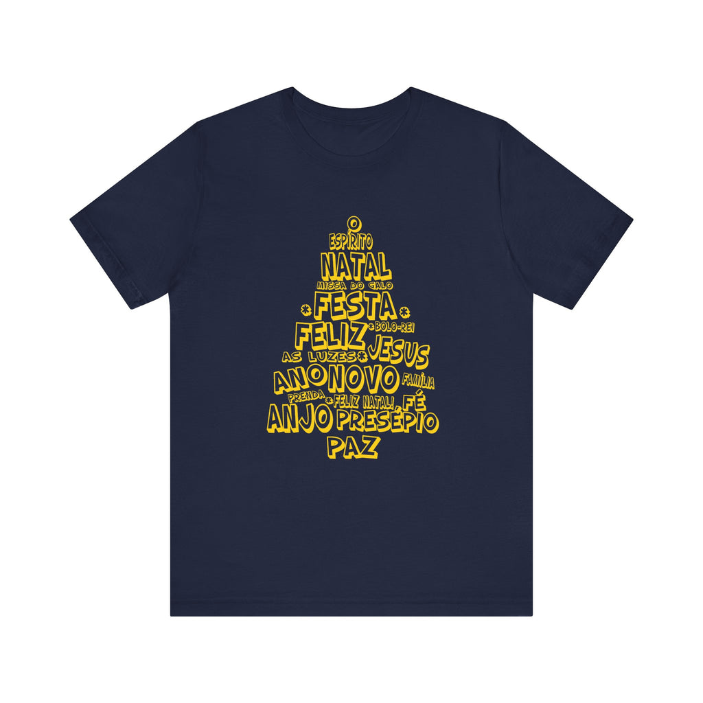 Portuguese Christmas Tree Typography Tee – Feliz Natal Portuguese Holiday T-Shirt