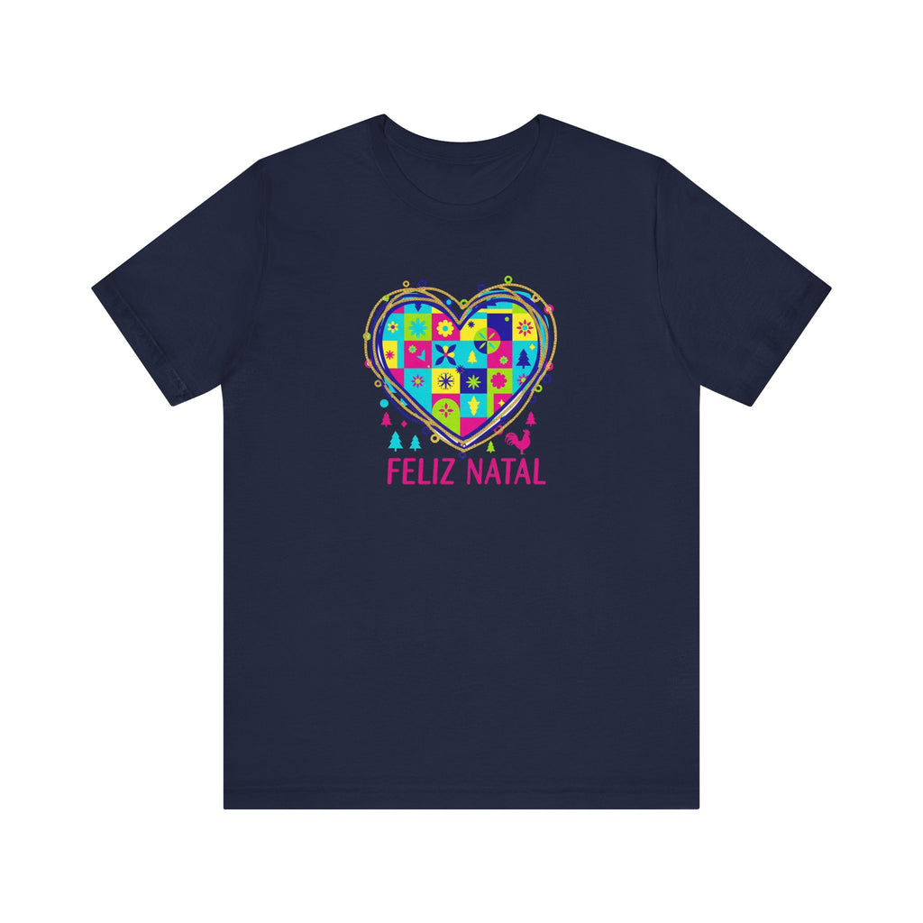 Feliz Natal Christmas Heart T-Shirt — Colorful Patchwork Tee