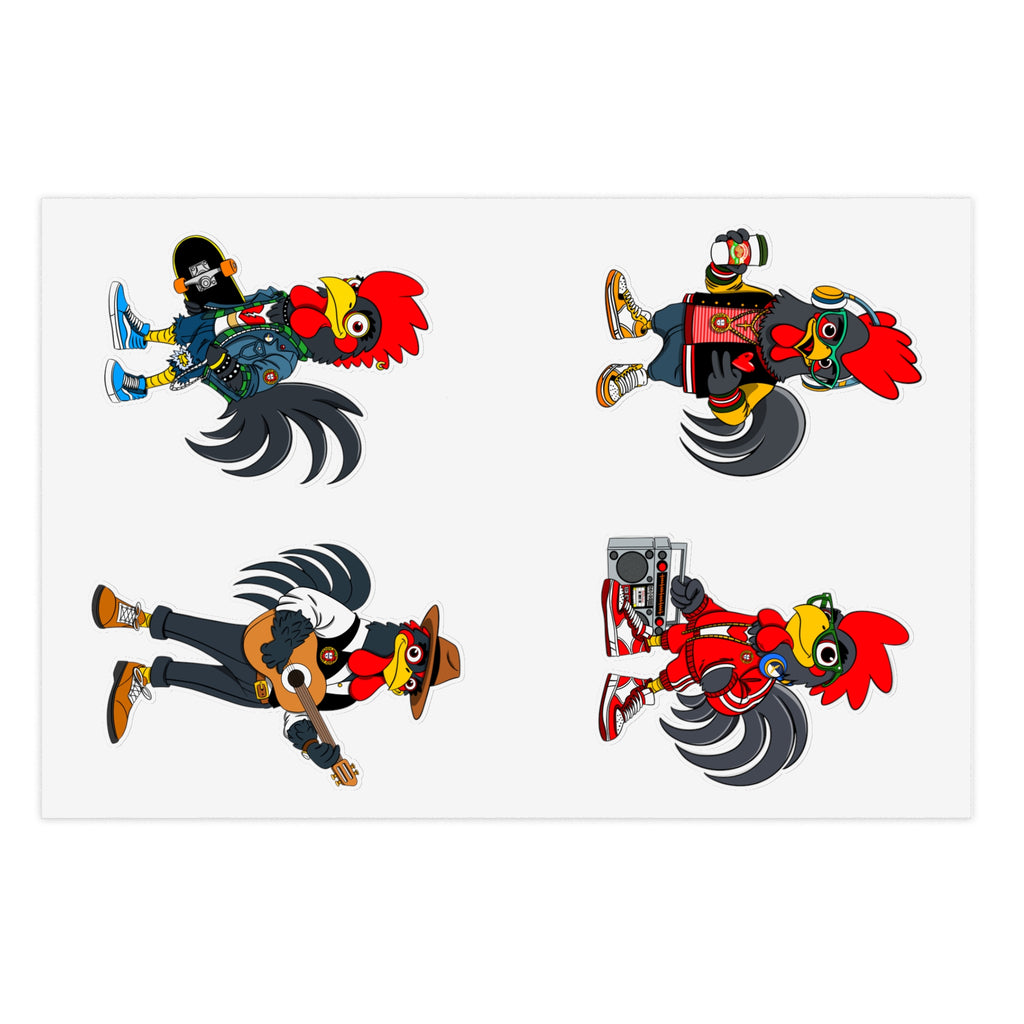 Fab Four Roosters Sticker Sheets, Fun Decals for Wall Art, Laptop, Scrapbooking, Gift for Farmers, Country Lovers, Collectible Stickers