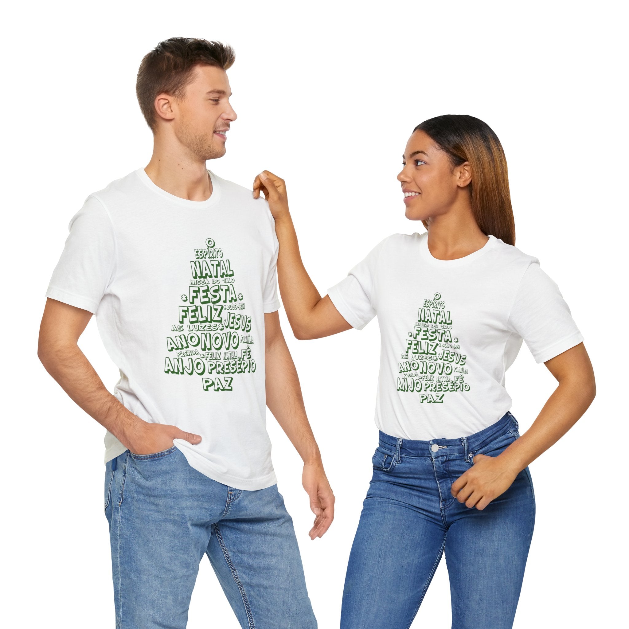 Portuguese Christmas Tree Typography Tee – Feliz Natal Portuguese Holiday T-Shirt