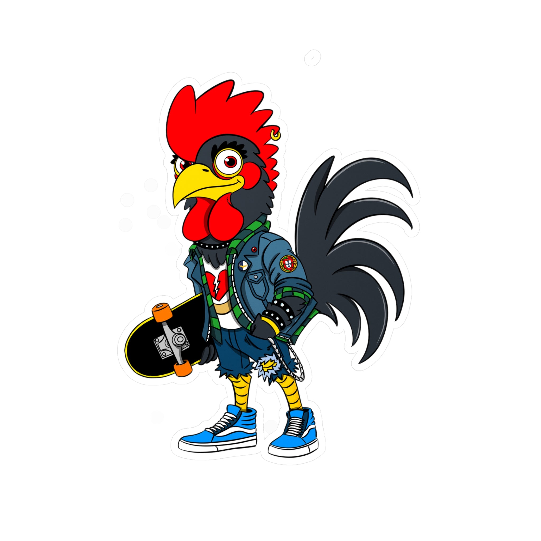 Punk Rock Rooster Vinyl Decals | Fun Stickers for Skateboards, Laptops, Water Bottles, Unique Gifts, Vintage Vibe Decals, Colorful Wall