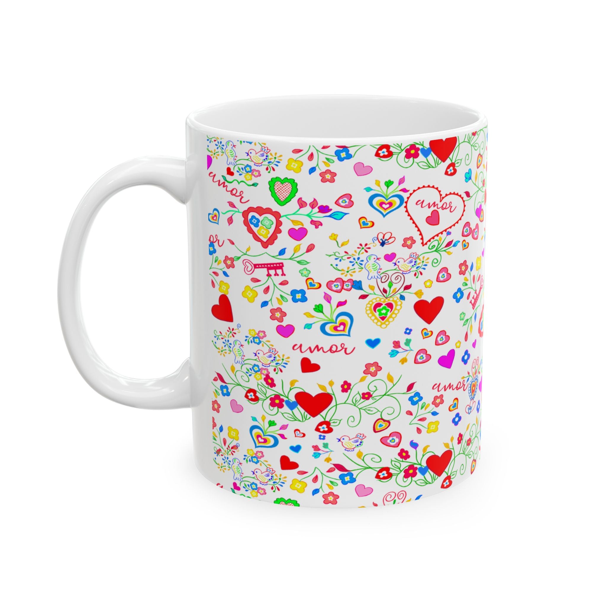 Colorful Lenços dos Namorados Heart Pattern Ceramic Mug - Love and Joy in Every Sip