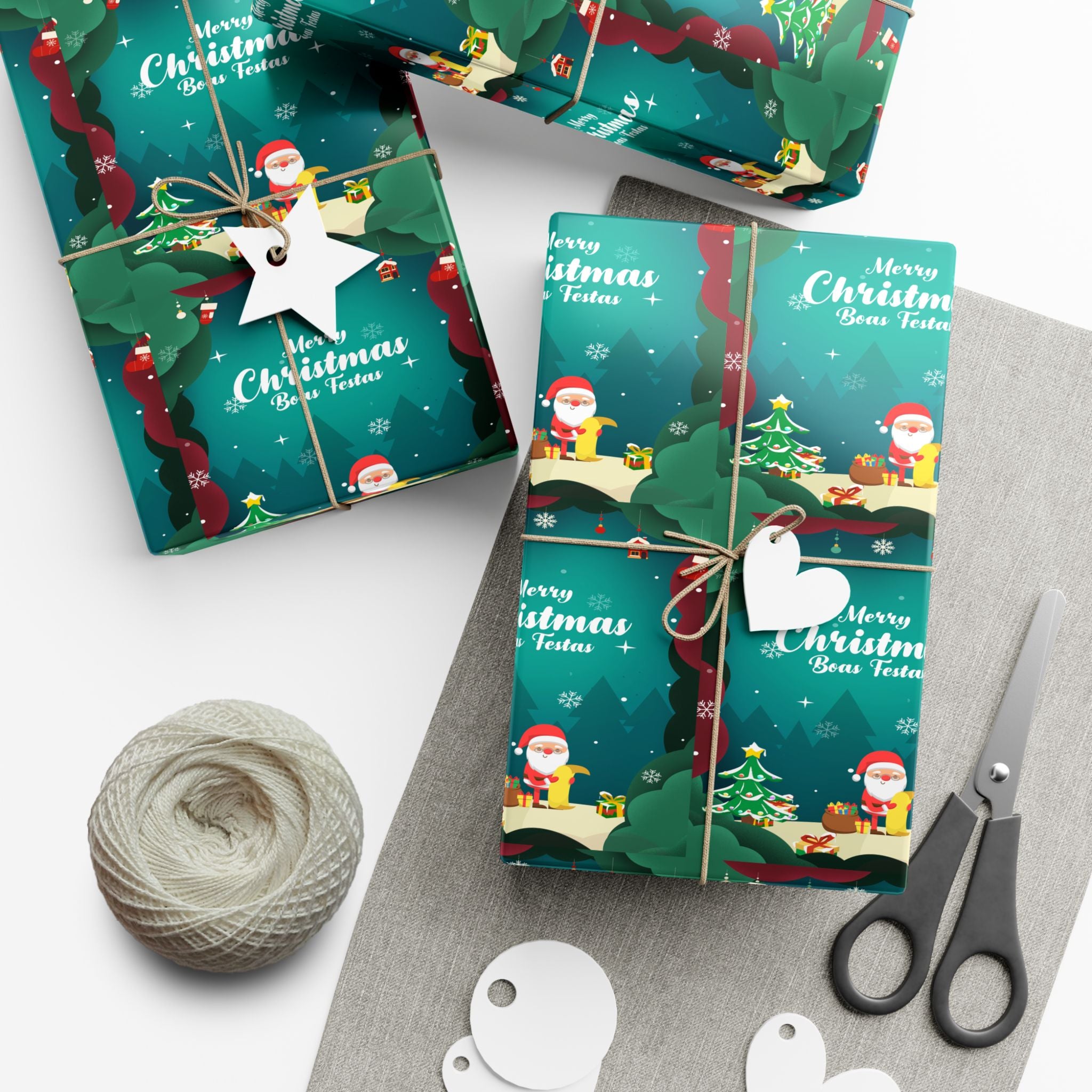 Boas Festas Merry Christmas Gift Wrap Papers, Holiday Wrapping Paper, Eco-Friendly Packaging, Merry Christmas Decor, Gift Presentation