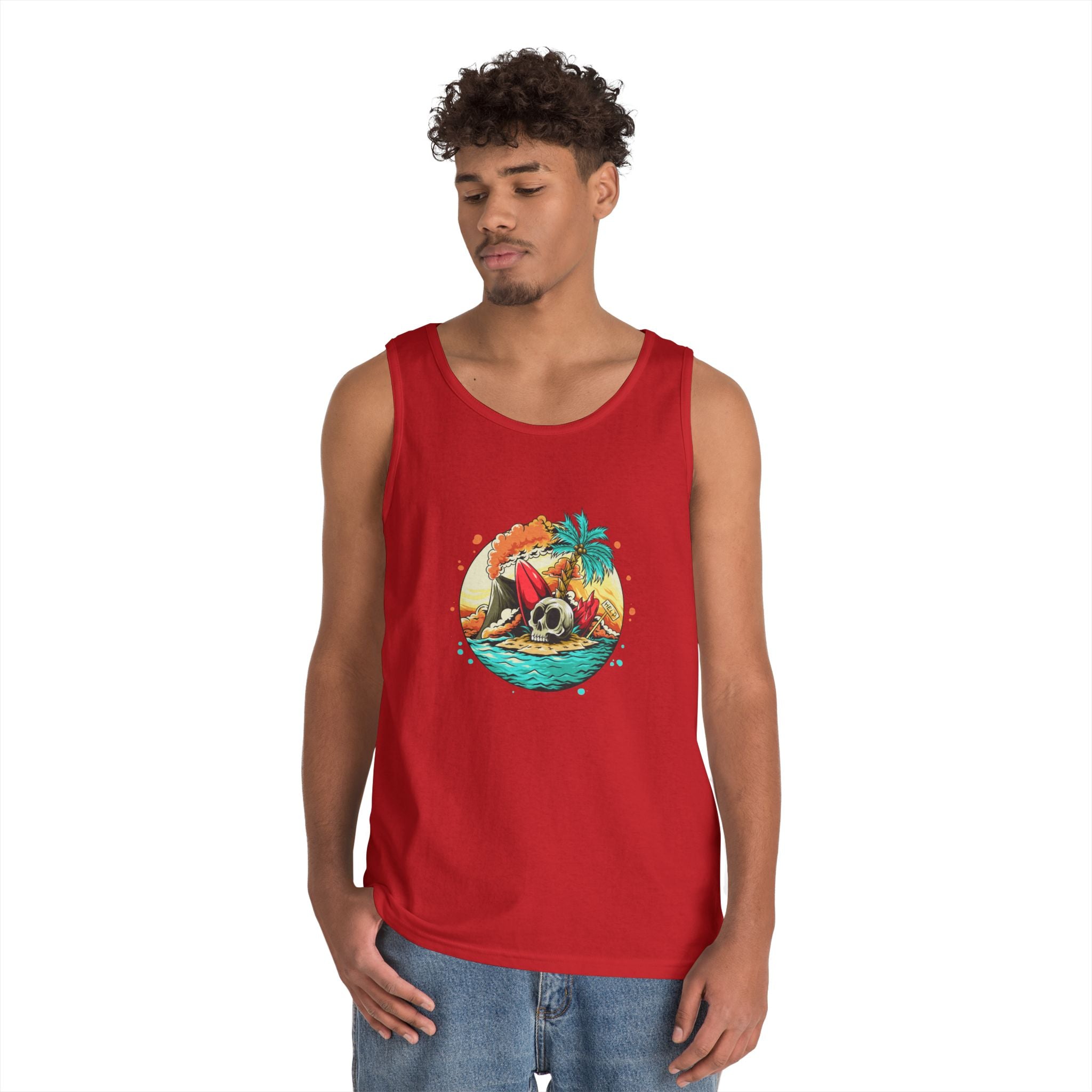 Beach Vibes Unisex Heavy Cotton Tank Top, Perfect for Summer, Casual Wear, Beach Days, Vacation, Festival Outfit