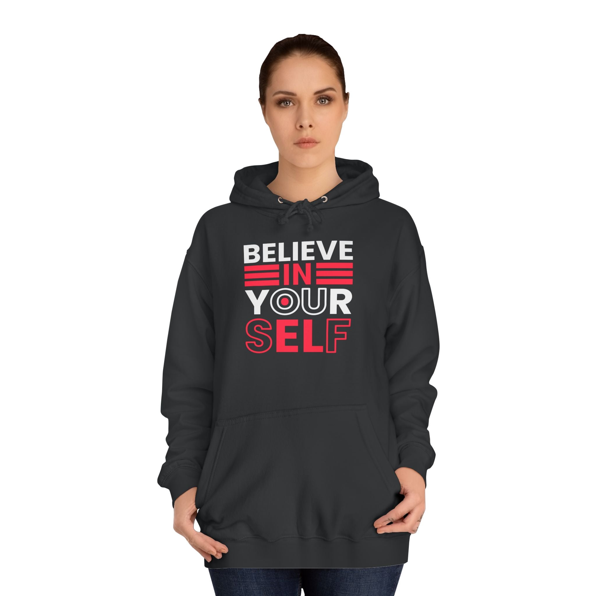 Inspirational College Hoodie, Motivational Unisex Sweatshirt, Comfortable Casual Wear, Perfect for Gifts and College Life, Believe in