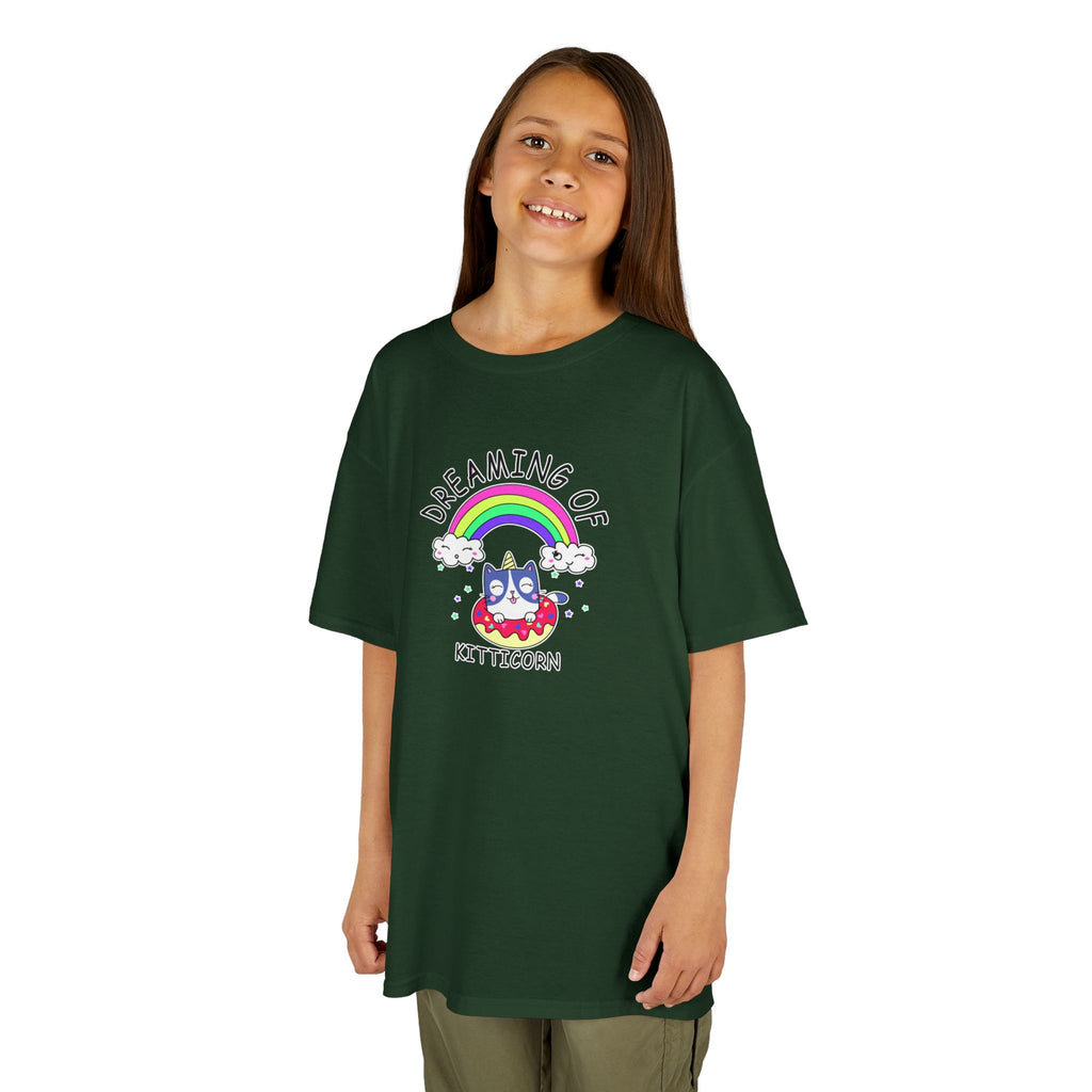 Dreaming of Kitticorn Kids Tee, Cute Cat Shirt, Fun Kids Apparel, Rainbow Tshirt, Birthday Gift, Summer Outfit