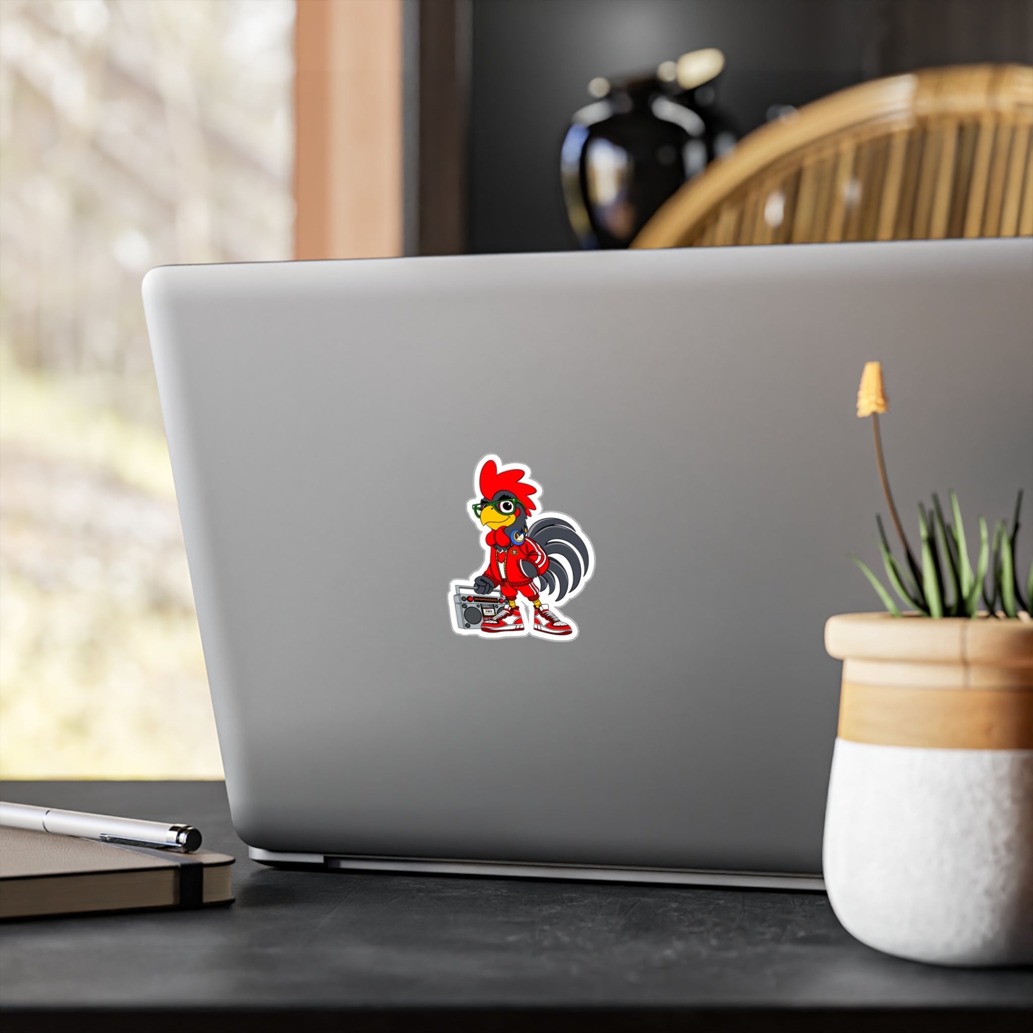 Hip-Hop Rooster Vinyl Decal, Fun Stickers for Laptop, Car, Wall, Office Decor, Gift for Chicken Lovers, Retro Vibe