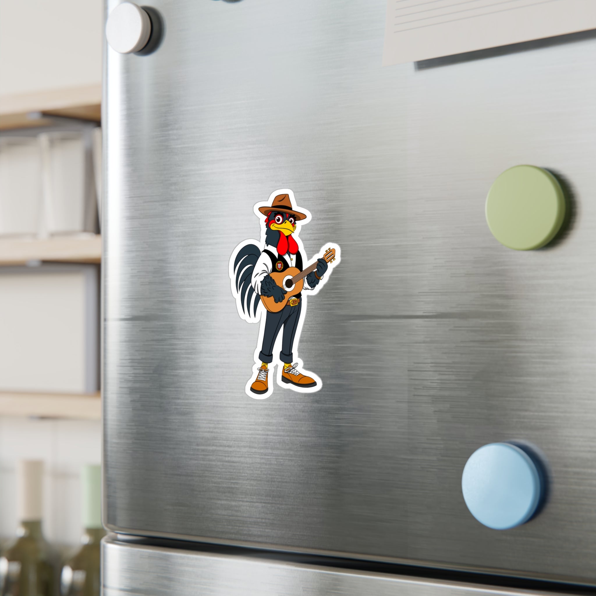 Fado Rooster Musician Vinyl Decal | Fun Wall Decoration, Cool Laptop Sticker, Unique Gift for Musicians, Chicken Lover Decor