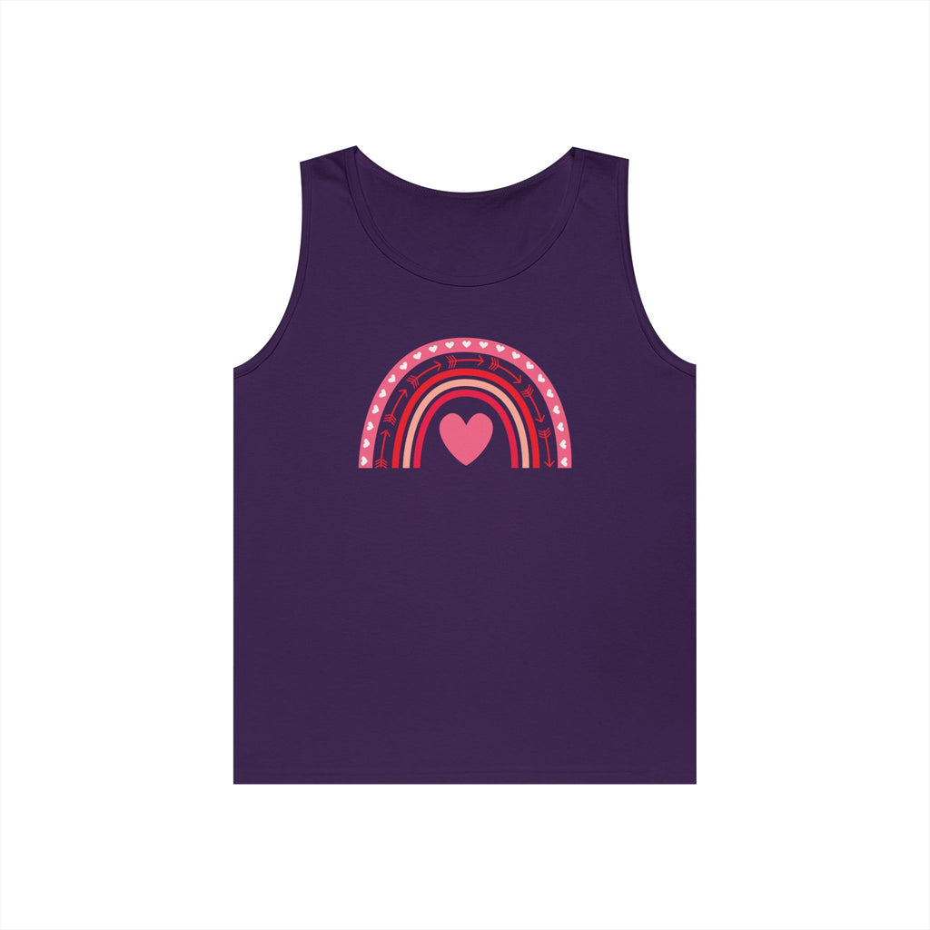 Rainbow Heart Unisex Heavy Cotton Tank Top, Summer Apparel, Pride Clothing, Gender-Neutral Fashion, Gift for Friends, Casual Wear