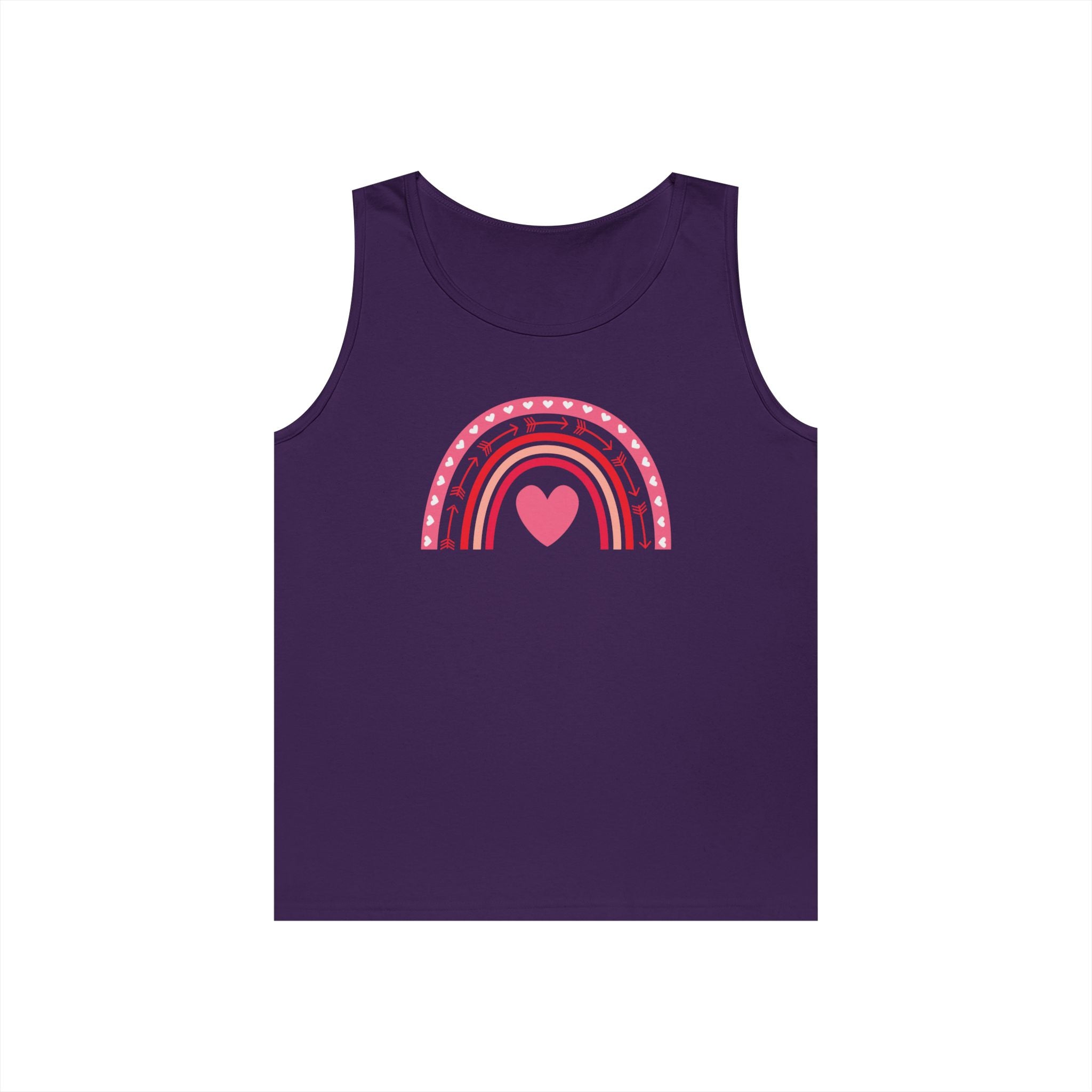 Rainbow Heart Unisex Heavy Cotton Tank Top, Summer Apparel, Pride Clothing, Gender-Neutral Fashion, Gift for Friends, Casual Wear
