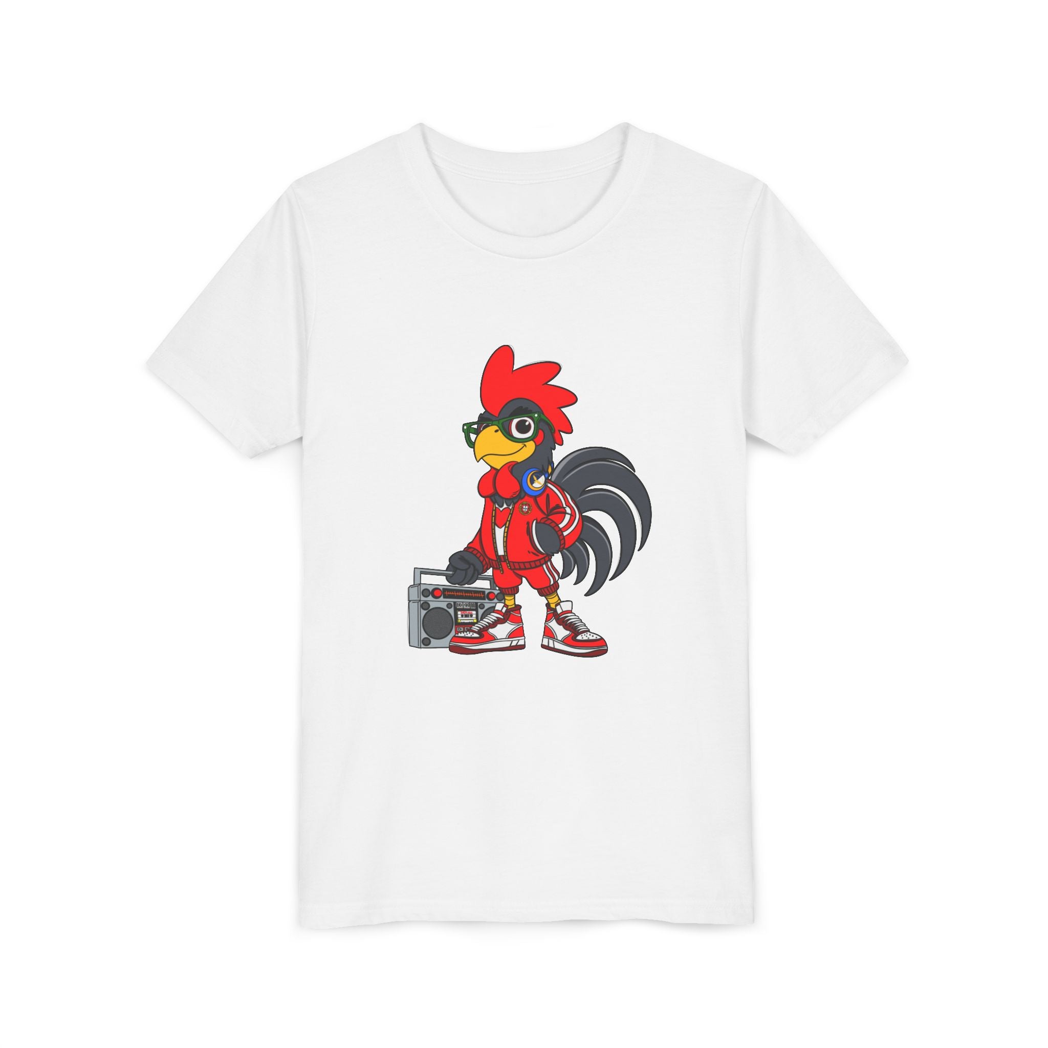 Hip-Hop Rooster Youth Tee, Fun Graphic Shirt, Hipster Kids Apparel, Music Lover Gift, Trendy Summer Outfit