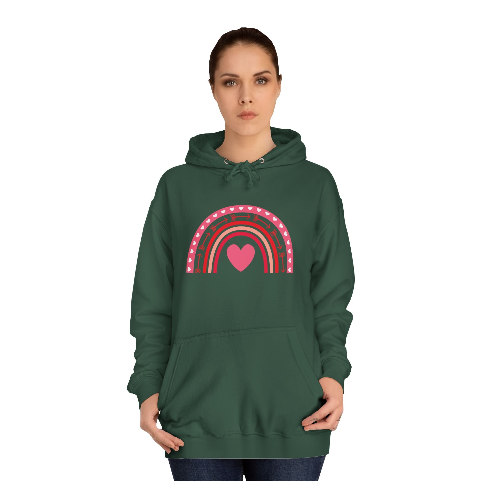 Colorful Heart Rainbow Hoodie, Unisex College Spirit Wear, Cozy Sweatshirt for Students, Cute Gift for Her, Valentine's Day Apparel