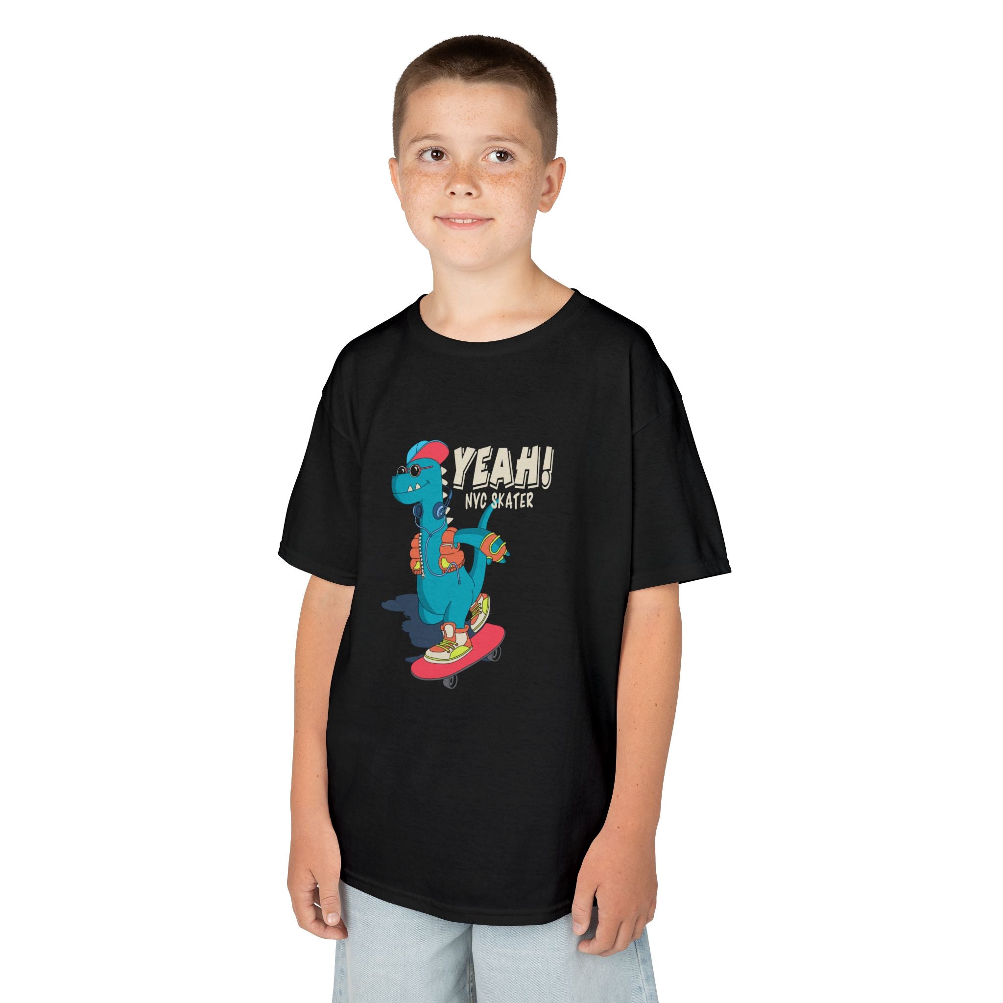 Skater Dinosaur Kids Tee - Fun & Cool T-Shirt for Young Skateboarders, Birthday Gift, Casual Wear, Unisex, Bold Graphic Tee