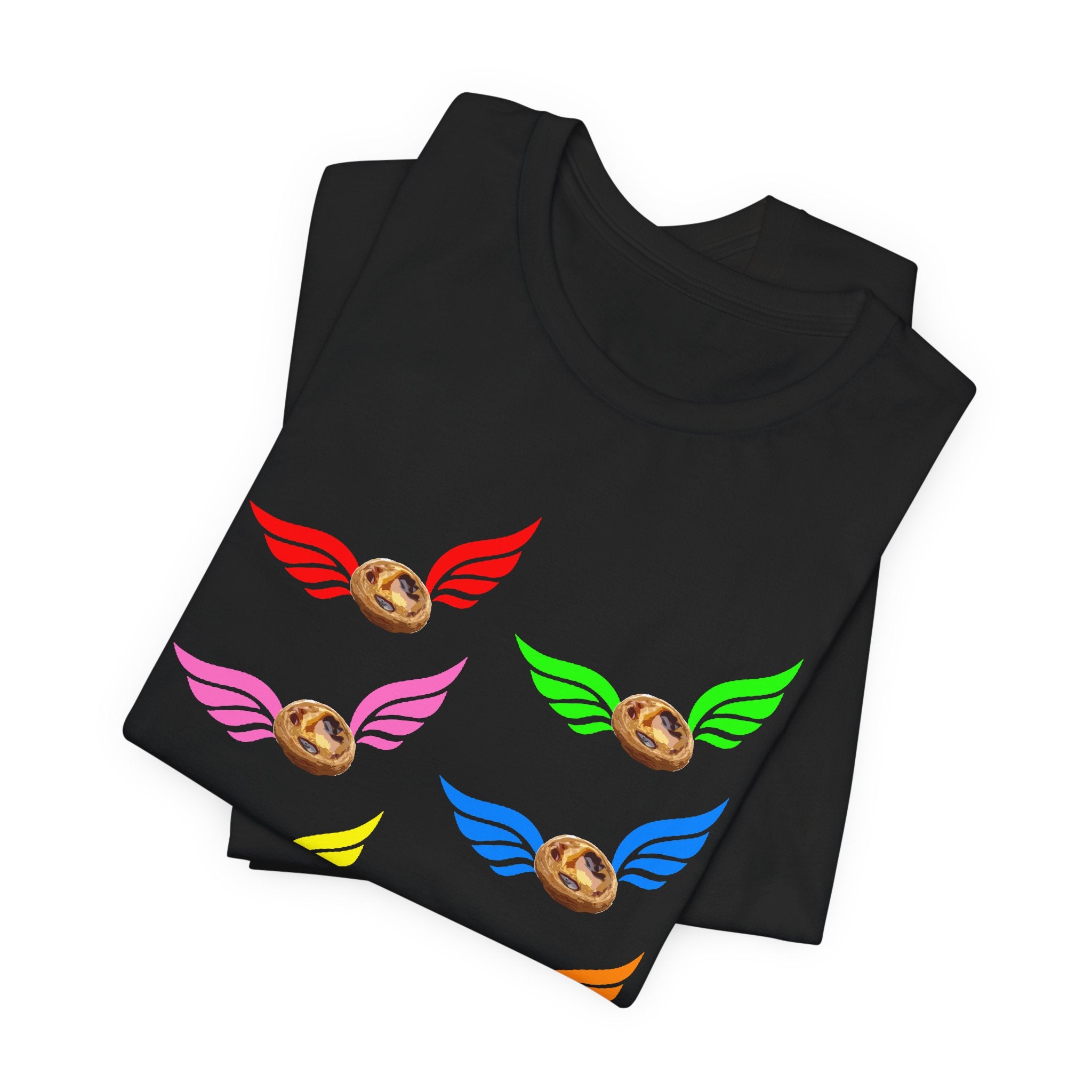 Flying Natas Rainbow Tee — Colorful Winged Pastel Da Natas Graphic T-Shirt