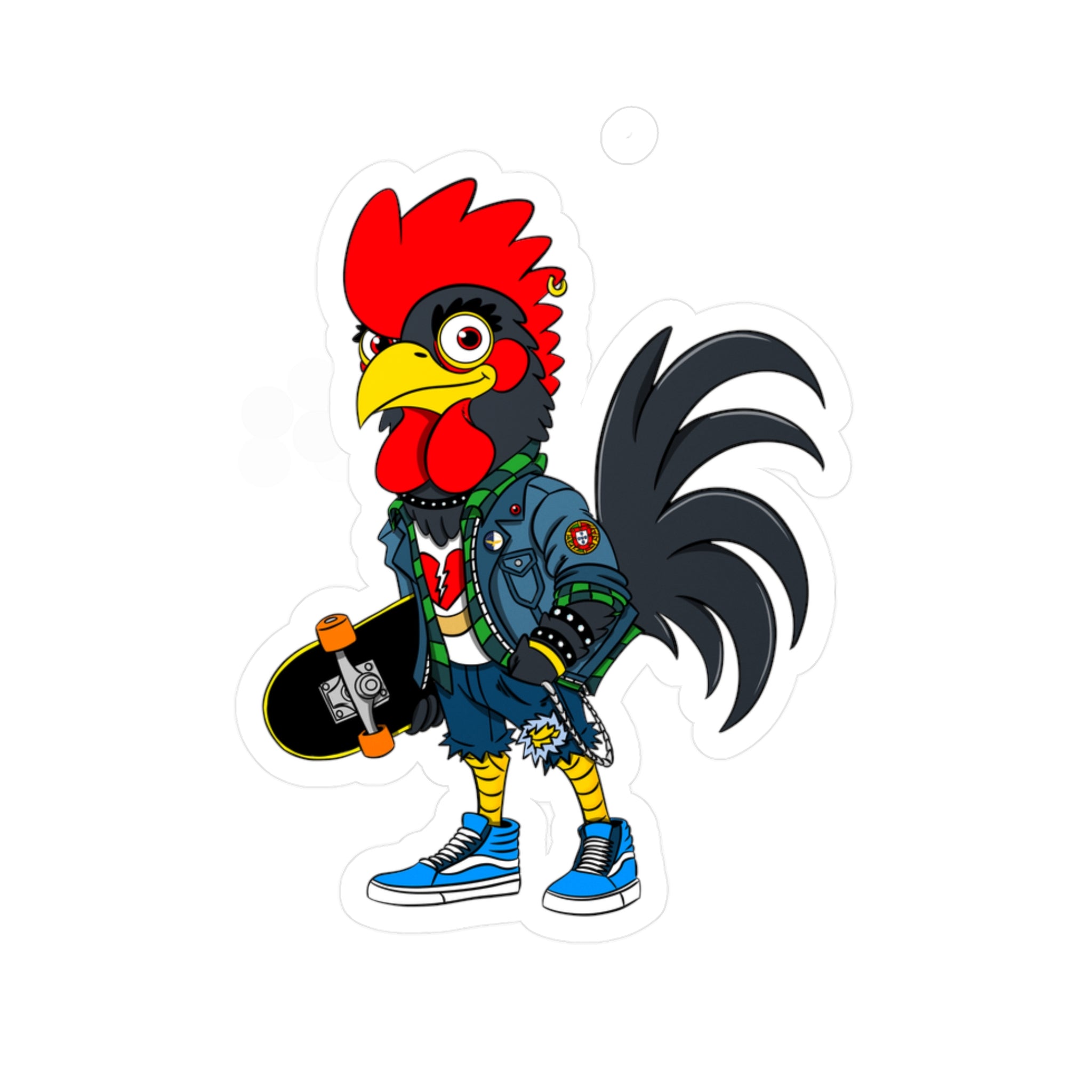 Punk Rock Rooster Vinyl Decals | Fun Stickers for Skateboards, Laptops, Water Bottles, Unique Gifts, Vintage Vibe Decals, Colorful Wall