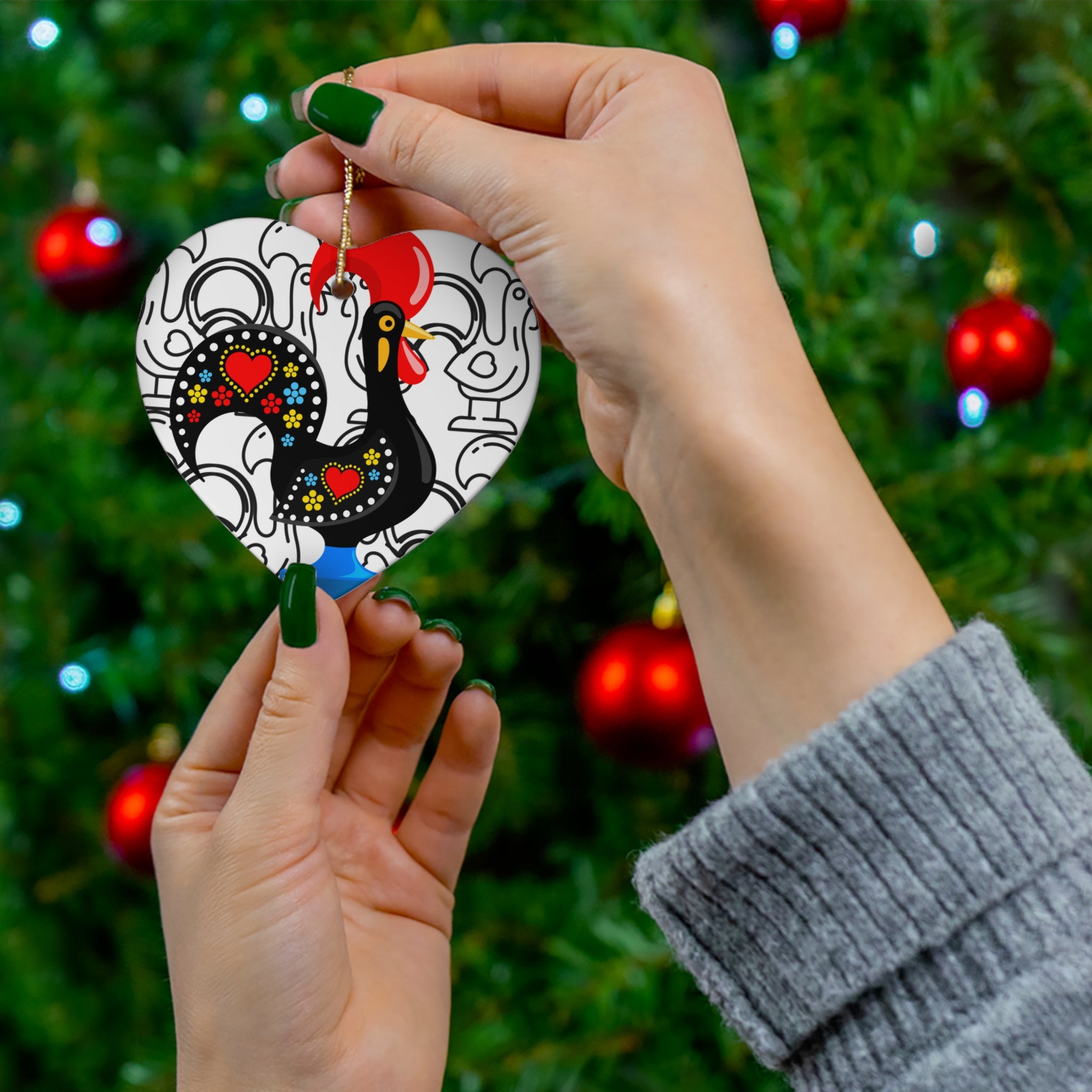 Colorful Barcelos Rooster Ceramic Ornament Set