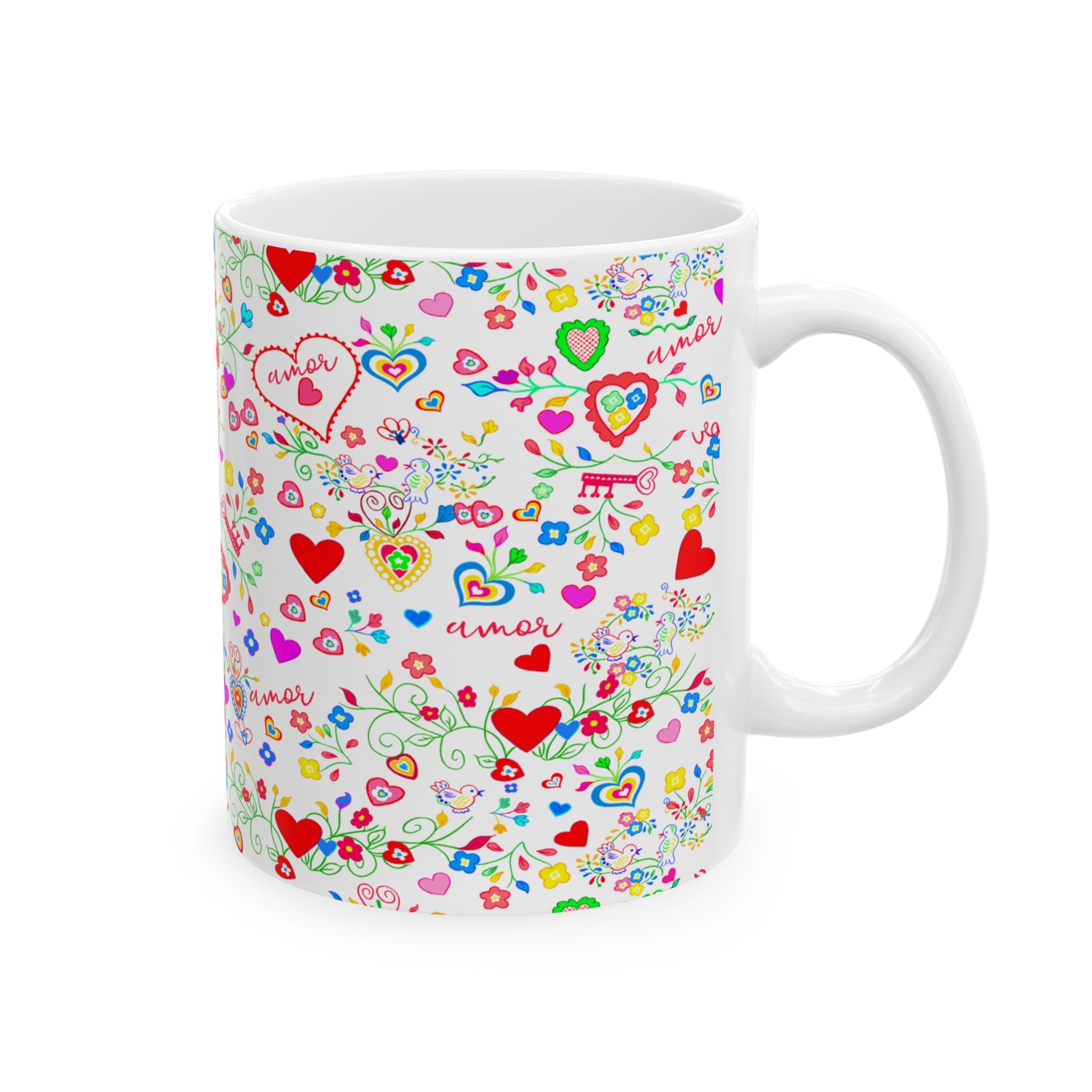 Colorful Lenços dos Namorados Heart Pattern Ceramic Mug - Love and Joy in Every Sip