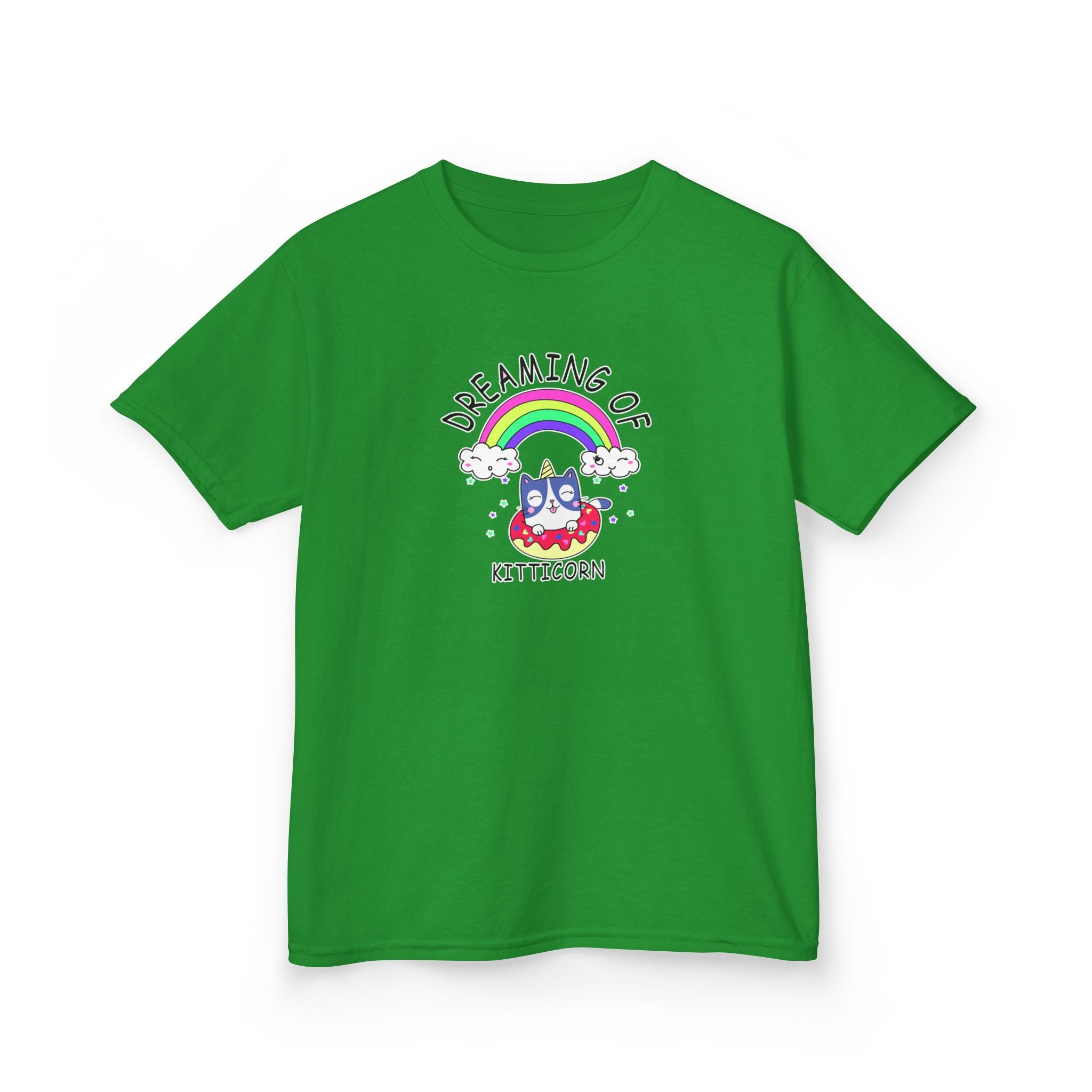 Dreaming of Kitticorn Kids Tee, Cute Cat Shirt, Fun Kids Apparel, Rainbow Tshirt, Birthday Gift, Summer Outfit