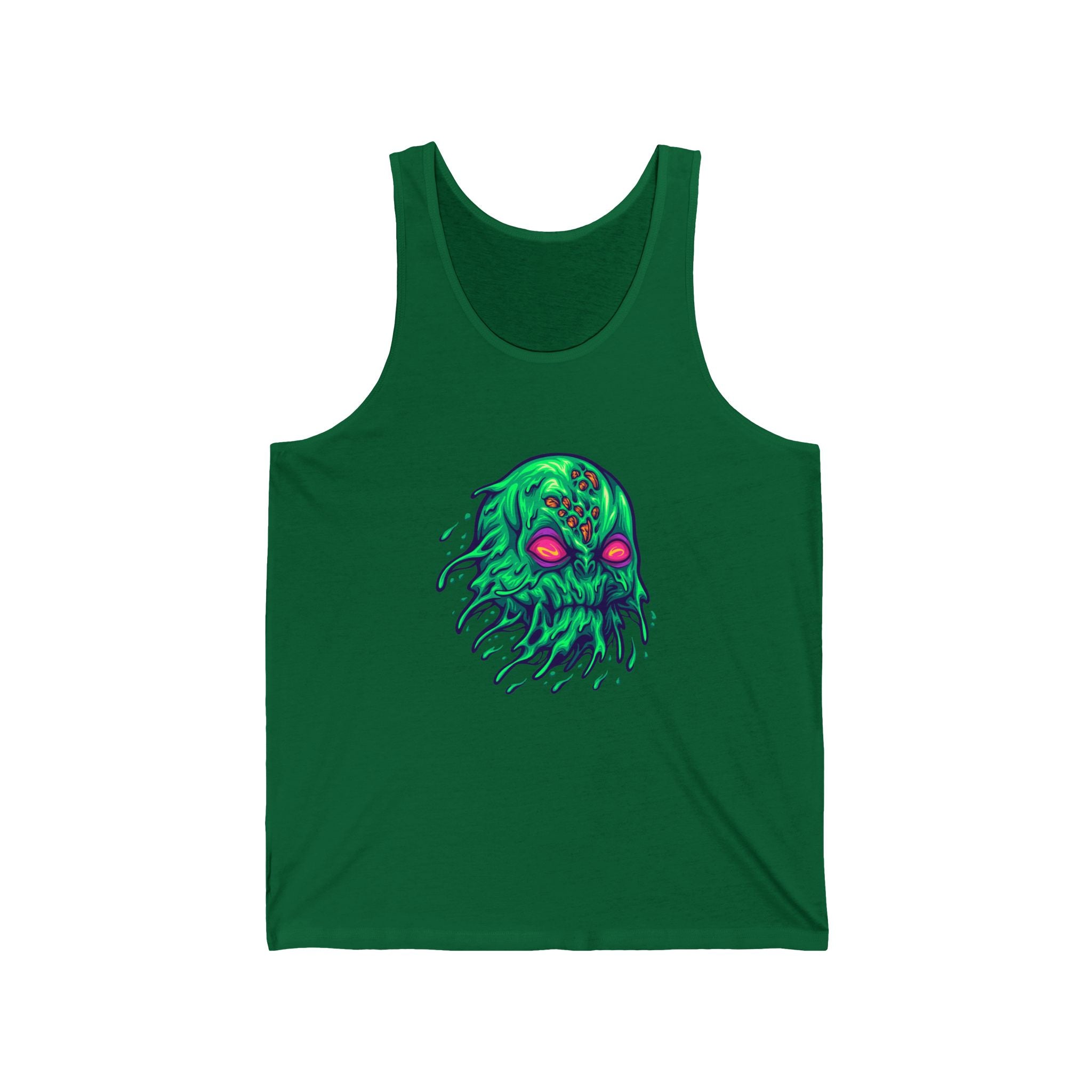 Eerie Cthulhu Unisex Jersey Tank, Spooky Summer Wear, Festival Tank Top, Gift for Horror Fans, Unique Graphic Tank, Vintage Style Cthulhu