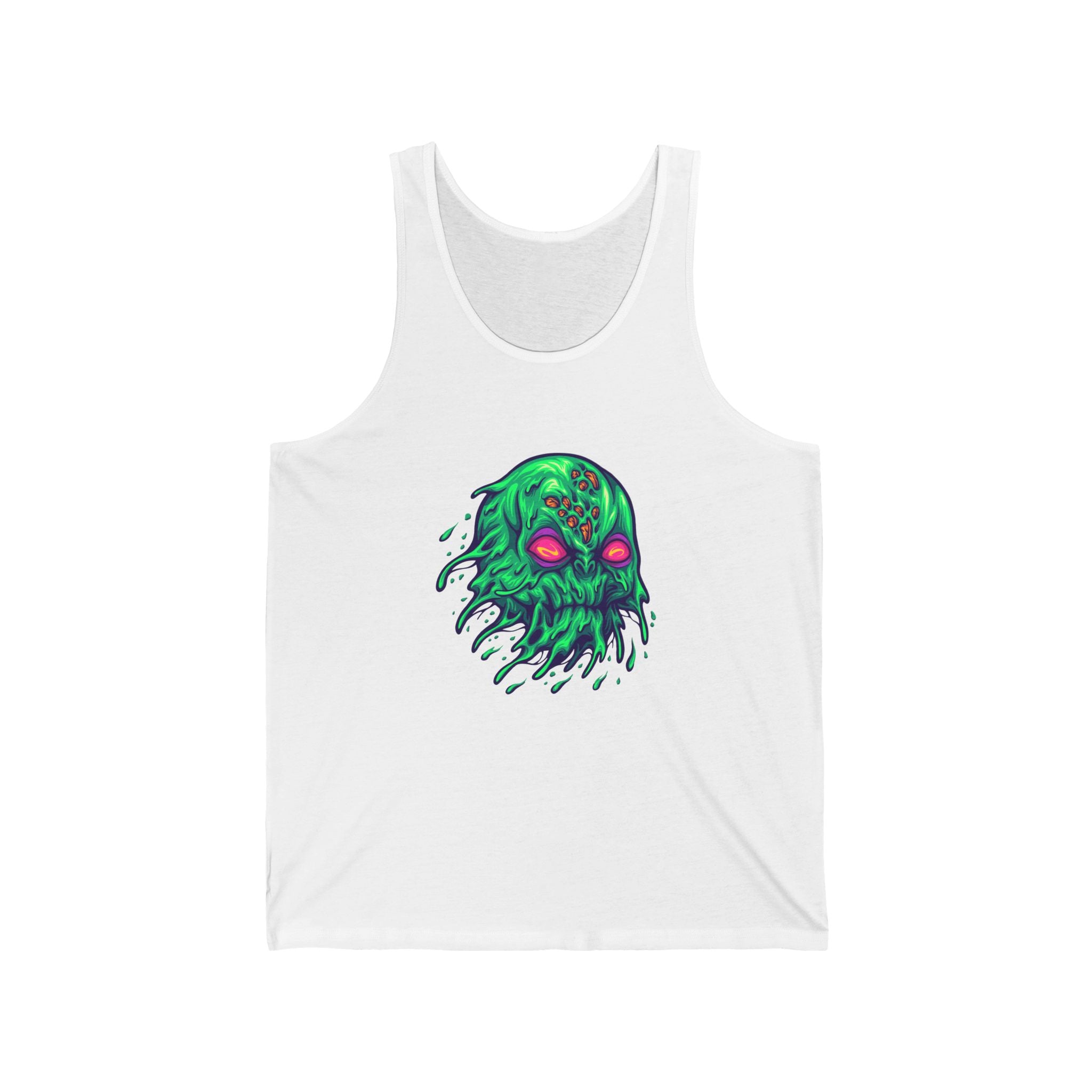 Eerie Cthulhu Unisex Jersey Tank, Spooky Summer Wear, Festival Tank Top, Gift for Horror Fans, Unique Graphic Tank, Vintage Style Cthulhu