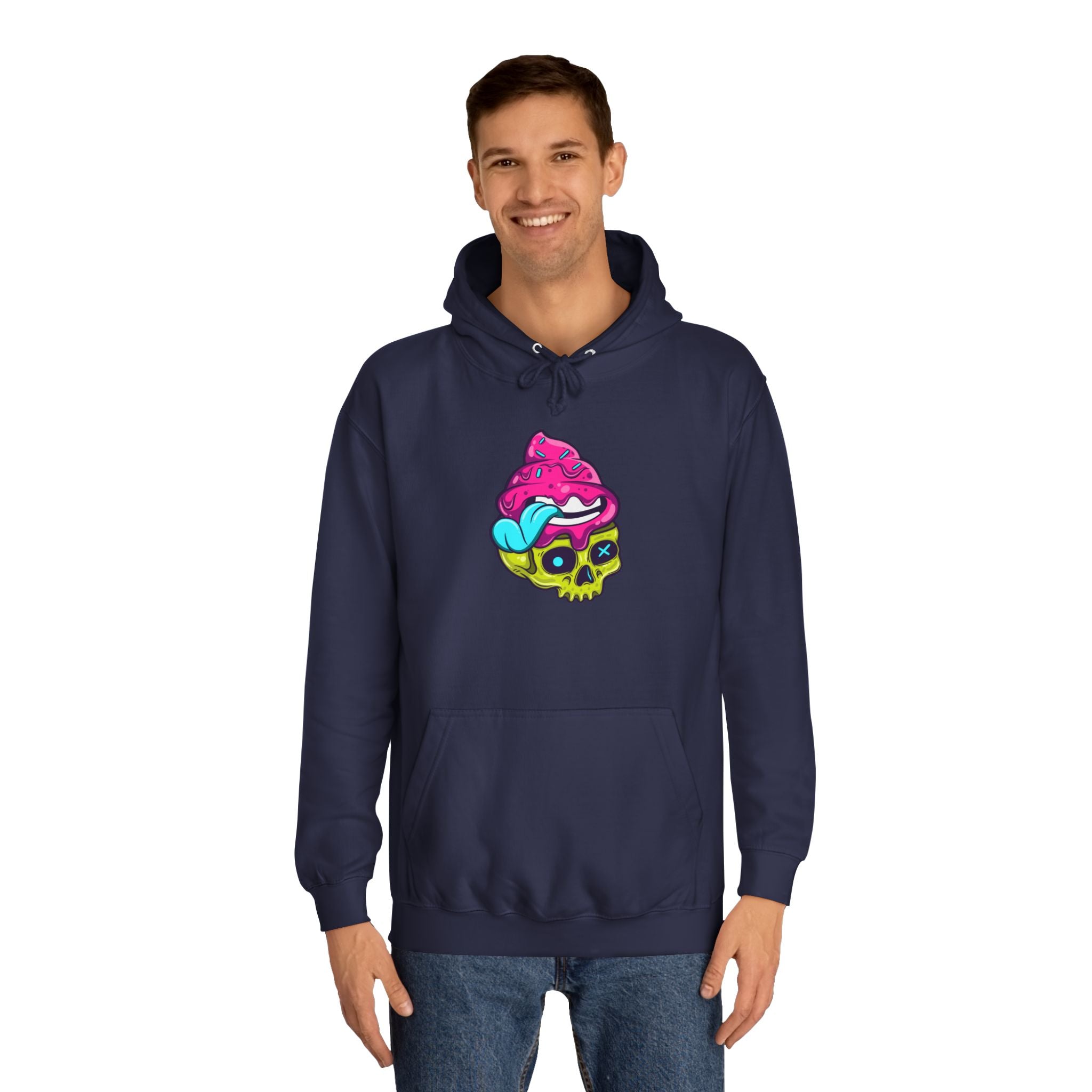 Colorful Skull Ice Cream Unisex College Hoodie, Trendy Streetwear, Casual Gift for Students, Halloween, Unique Fashion Statement
