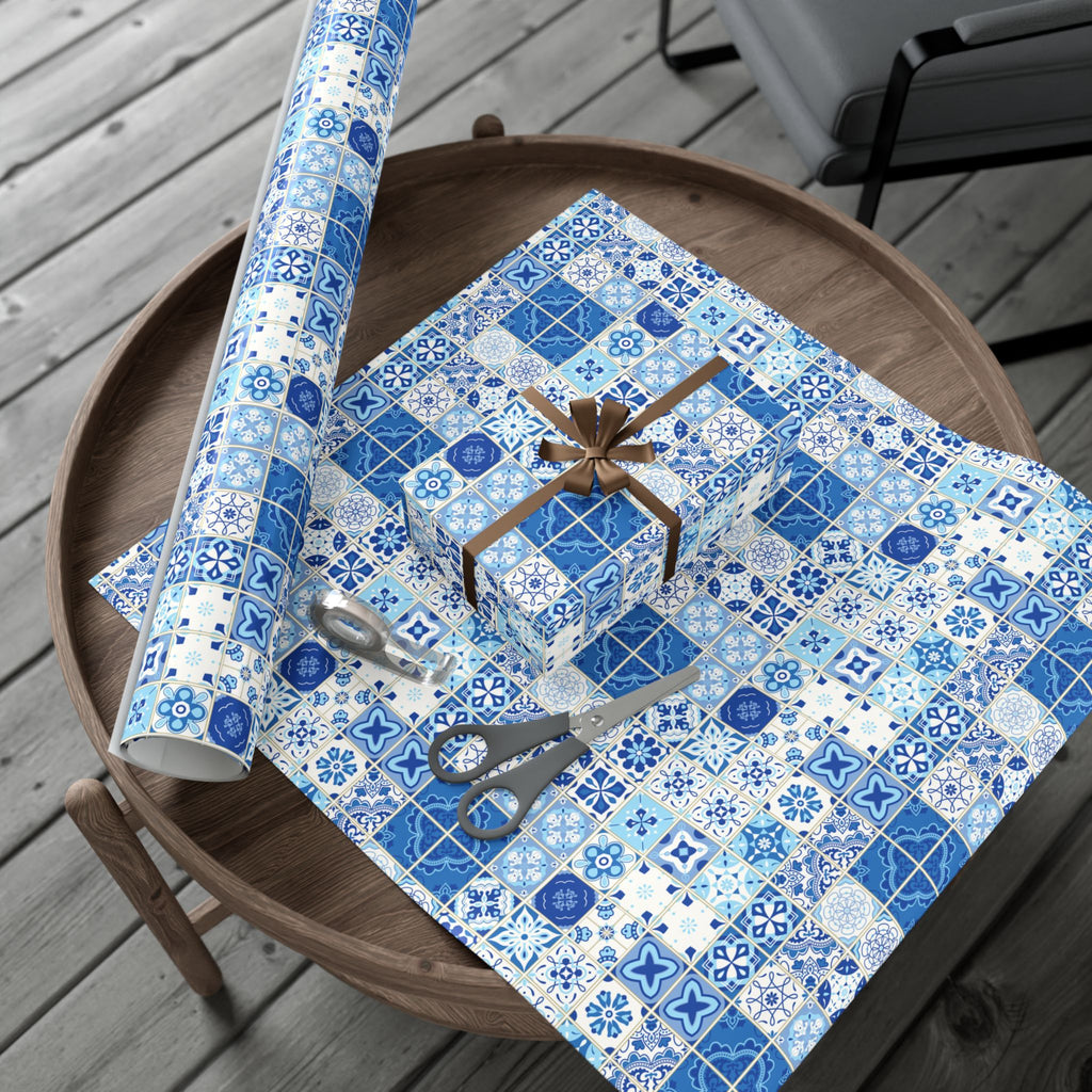 Portuguese Azulejos Pattern Gift Wrap Papers | Elegant Wrapping Paper for Any Occasion, Birthday, Holiday, DIY, Eco-Friendly, Crafting