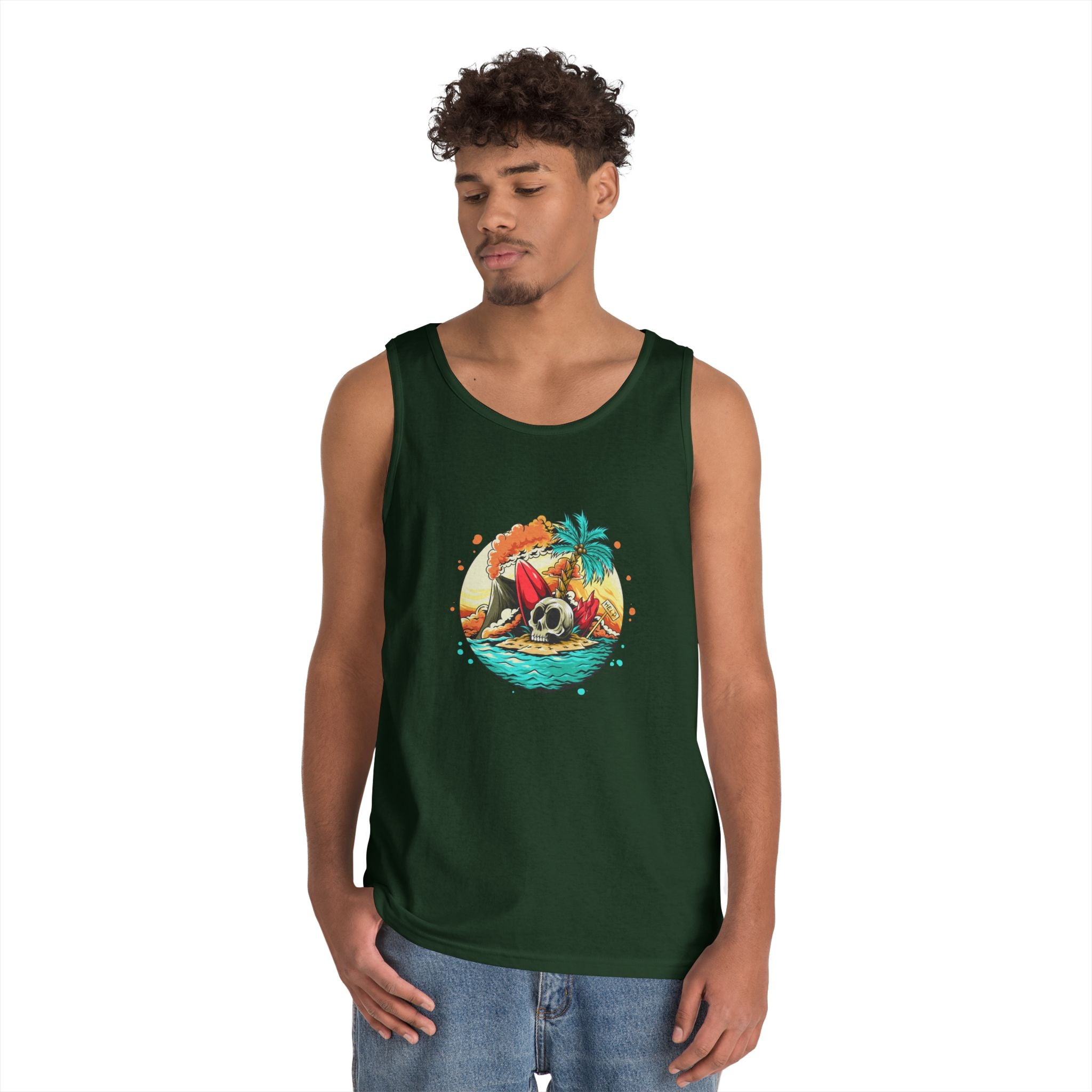 Beach Vibes Unisex Heavy Cotton Tank Top, Perfect for Summer, Casual Wear, Beach Days, Vacation, Festival Outfit