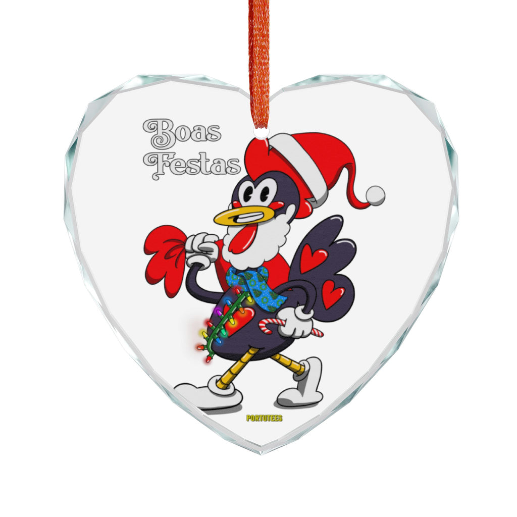 Holiday Bacelos Santa Rooster Crystal Glass Ornament - Festive Design