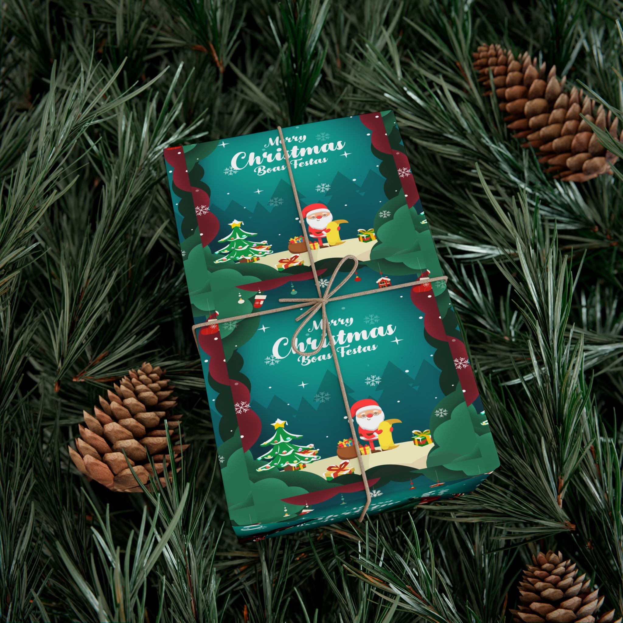 Boas Festas Merry Christmas Gift Wrap Papers, Holiday Wrapping Paper, Eco-Friendly Packaging, Merry Christmas Decor, Gift Presentation