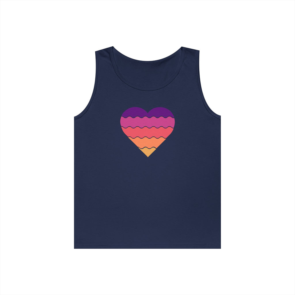 Sunset Heart Unisex Heavy Cotton Tank Top, Summer Vibes Tee, Beachwear, Pride Apparel, Gift for Her