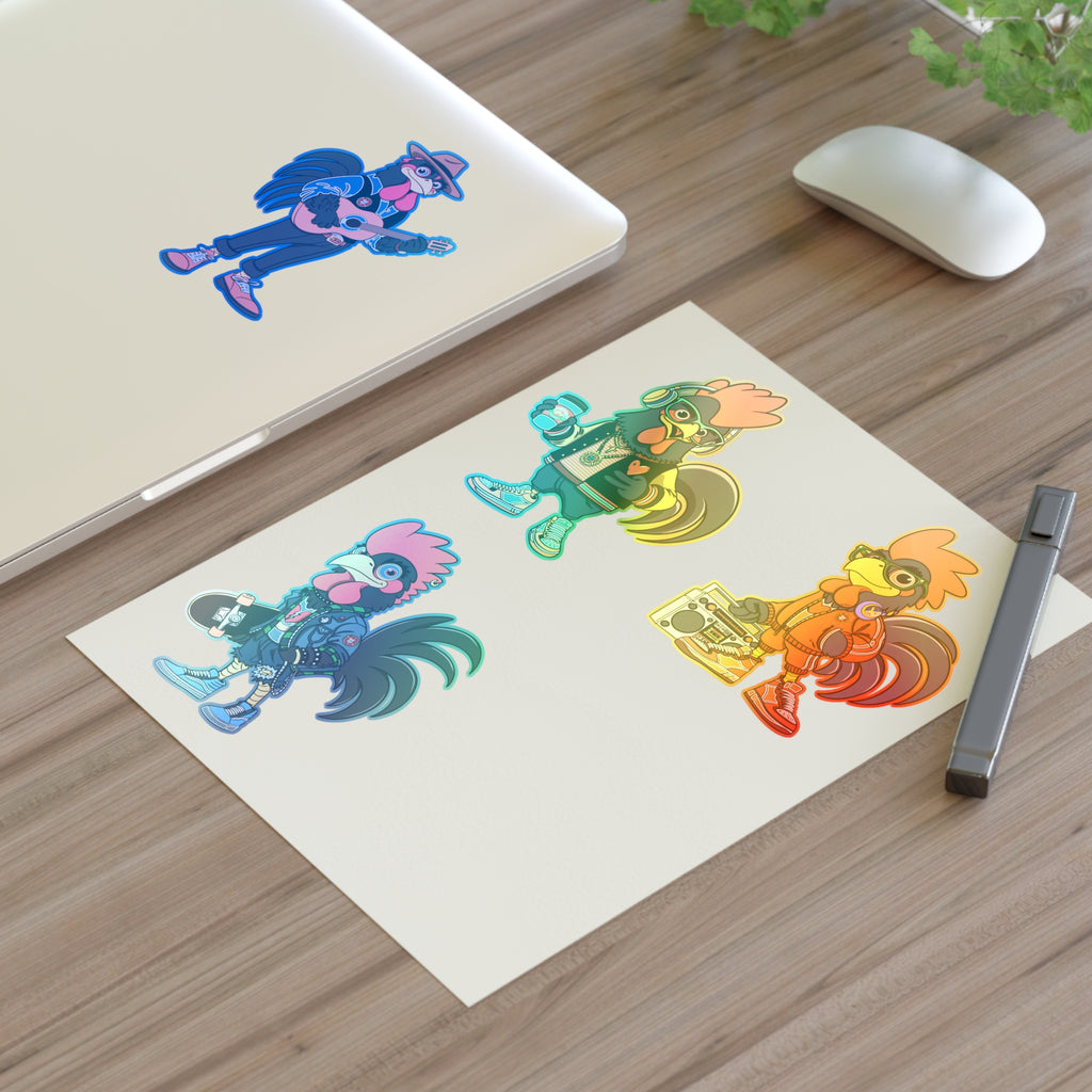 Fab Four Roosters Sticker Sheets, Fun Decals for Wall Art, Laptop, Scrapbooking, Gift for Farmers, Country Lovers, Collectible Stickers