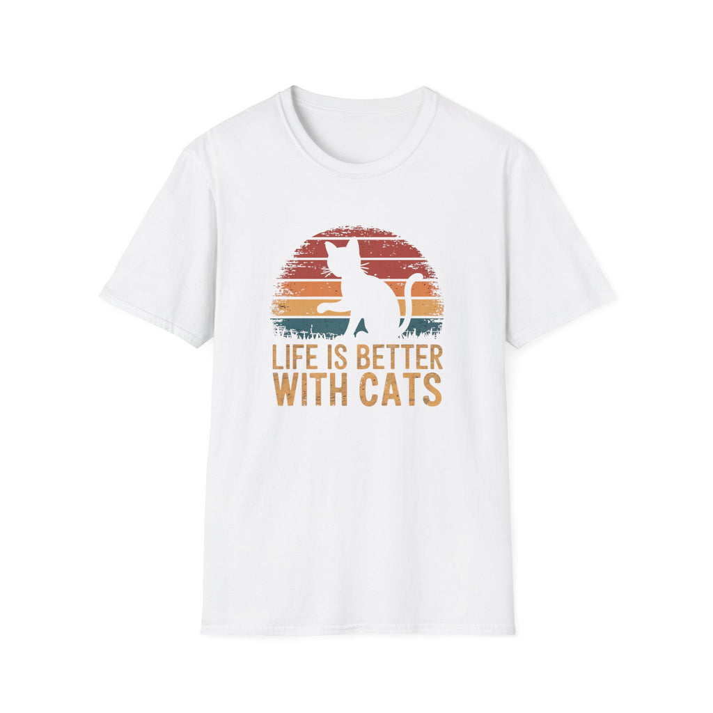 Life is Better with Cats Unisex Softstyle T-Shirt, Cat Lover Gift, Pet Owner Apparel, Casual Weekend Wear, Gift for Cat Moms and Dads,