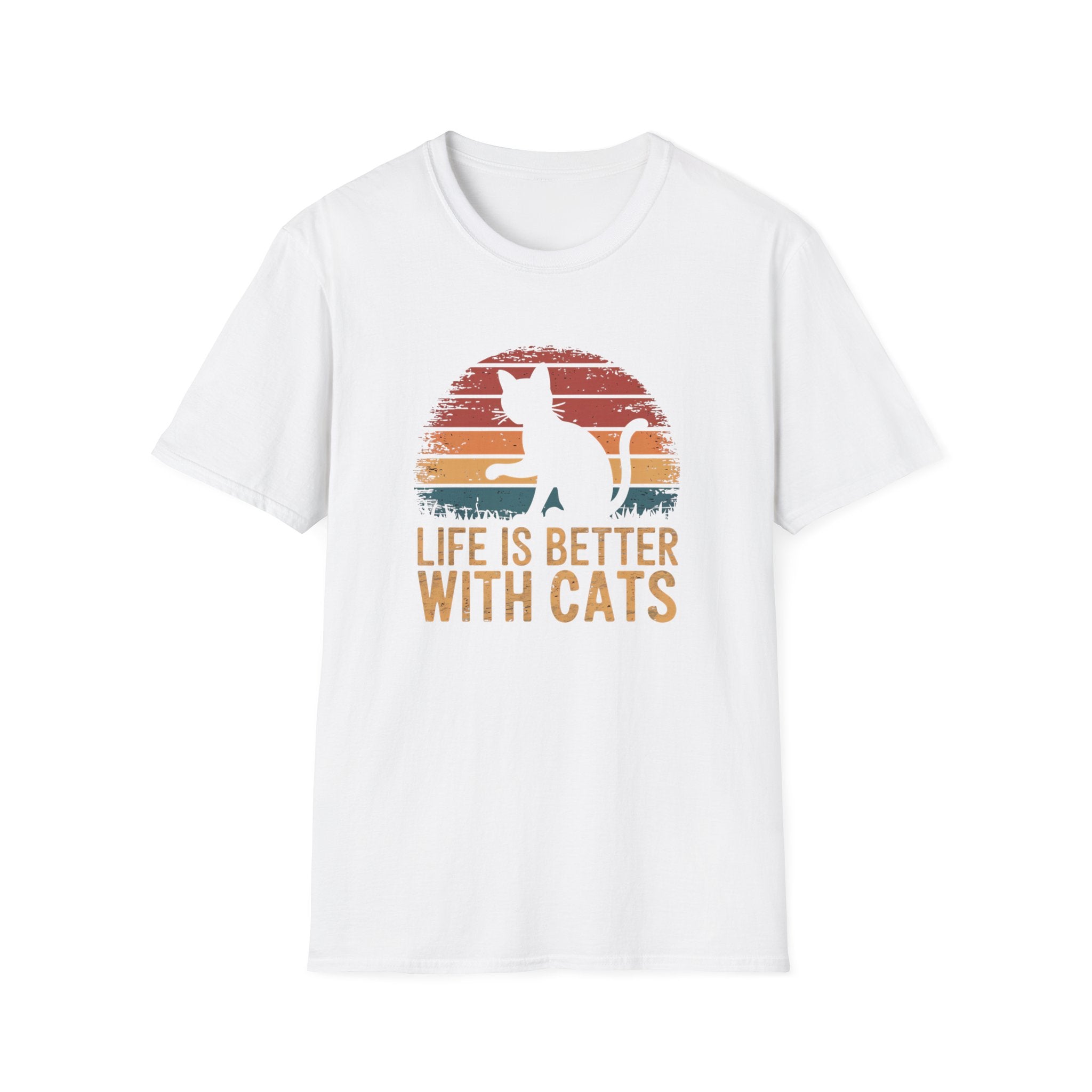 Life is Better with Cats Unisex Softstyle T-Shirt, Cat Lover Gift, Pet Owner Apparel, Casual Weekend Wear, Gift for Cat Moms and Dads,