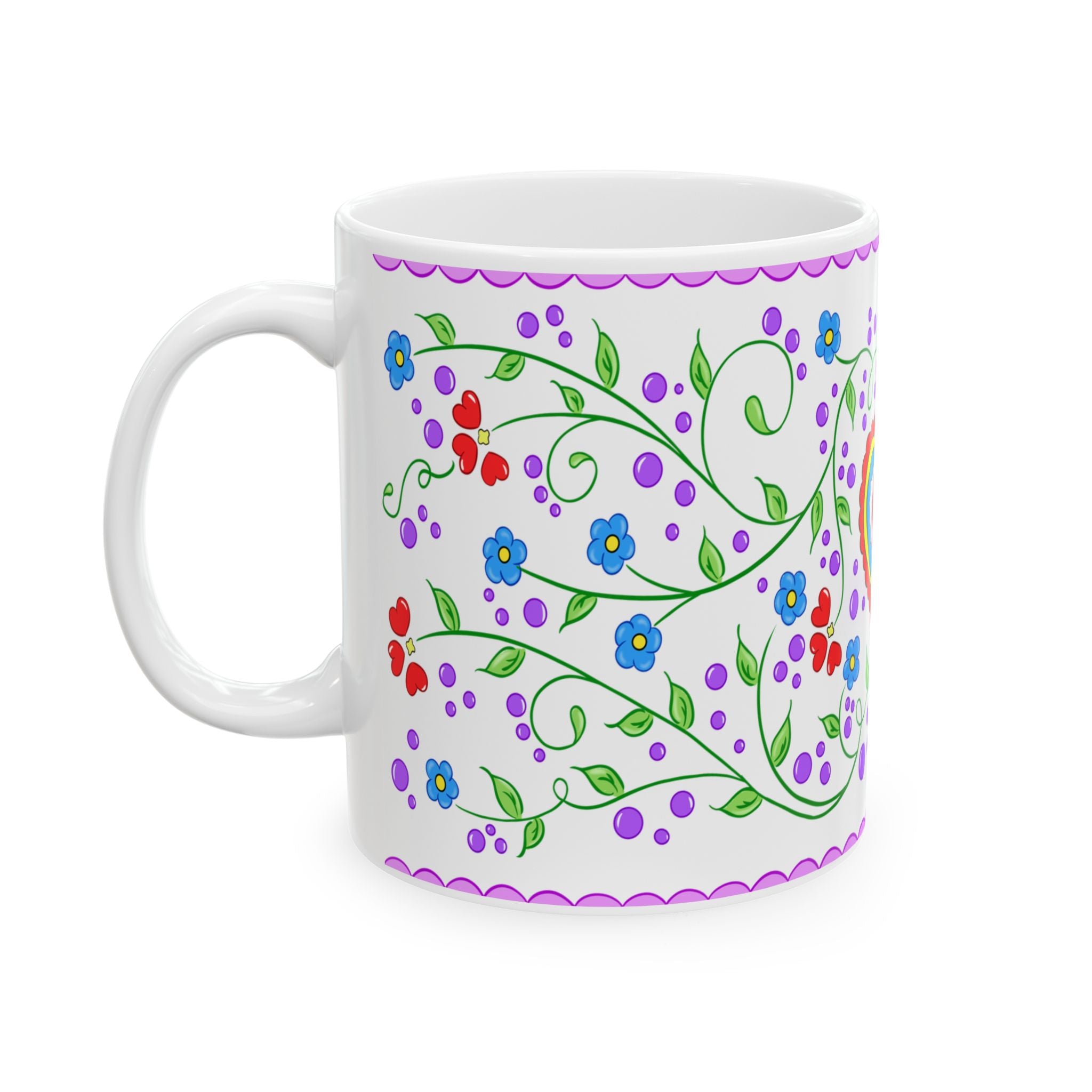 Lencos Dos Namarados Vibrant Floral Heart Ceramic Mug