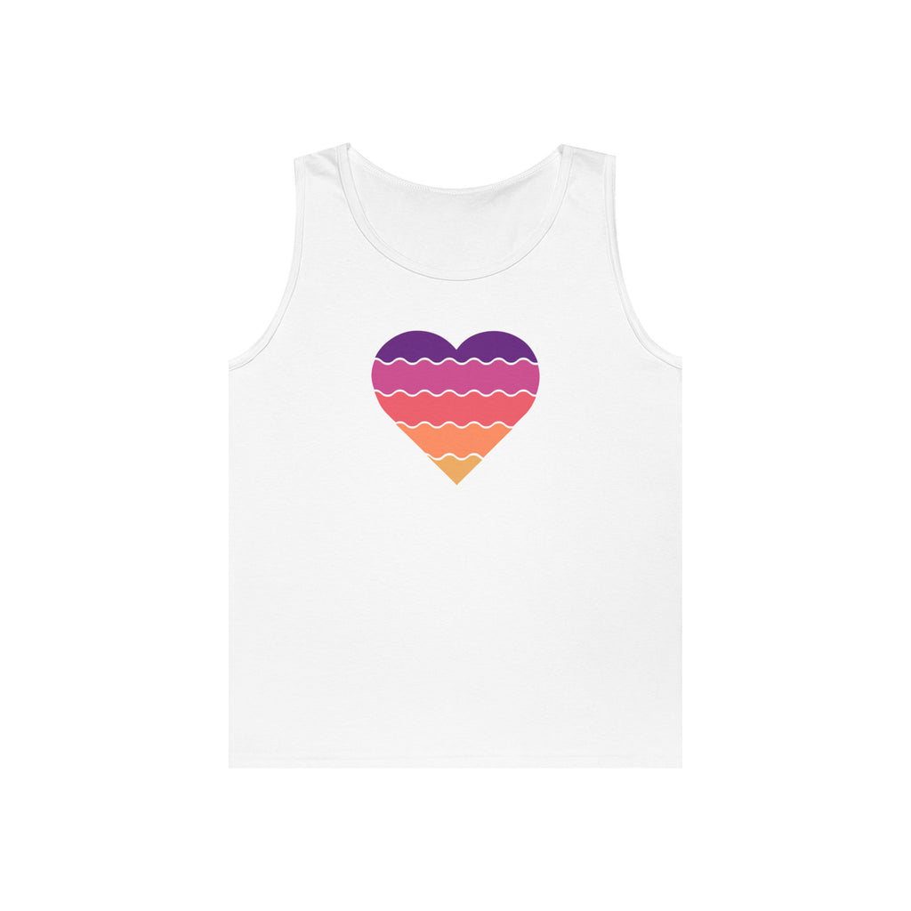 Sunset Heart Unisex Heavy Cotton Tank Top, Summer Vibes Tee, Beachwear, Pride Apparel, Gift for Her