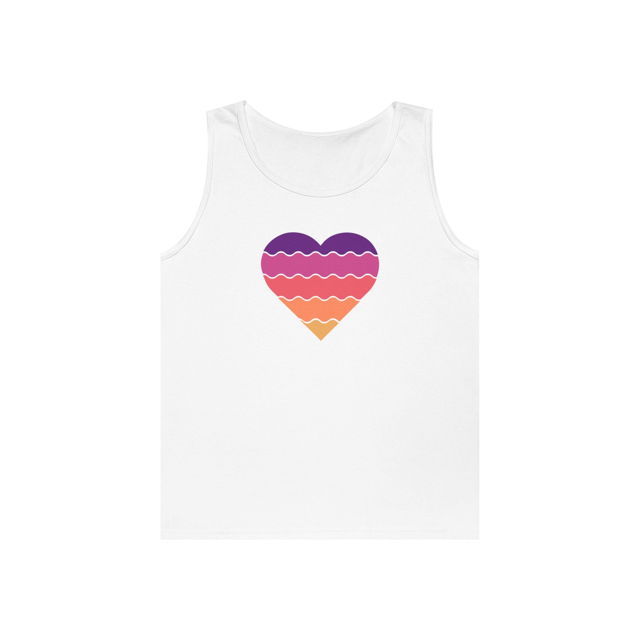 Sunset Heart Unisex Heavy Cotton Tank Top, Summer Vibes Tee, Beachwear, Pride Apparel, Gift for Her
