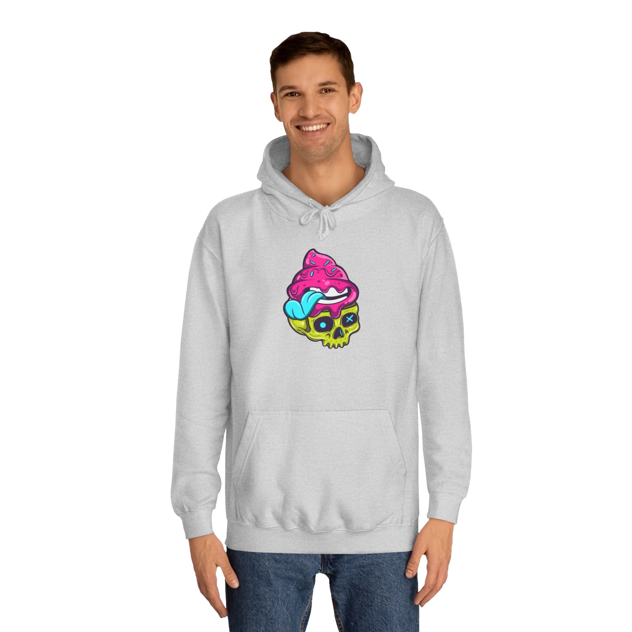 Colorful Skull Ice Cream Unisex College Hoodie, Trendy Streetwear, Casual Gift for Students, Halloween, Unique Fashion Statement