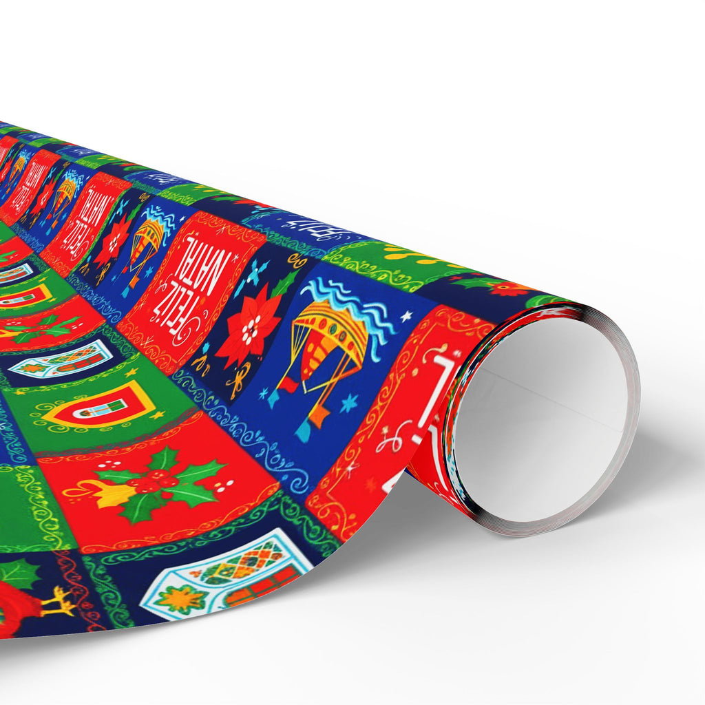 Feliz Natal Holiday Crest Pattern Wrapping Paper Roll - Festive Crown & Holly Gift Wrap