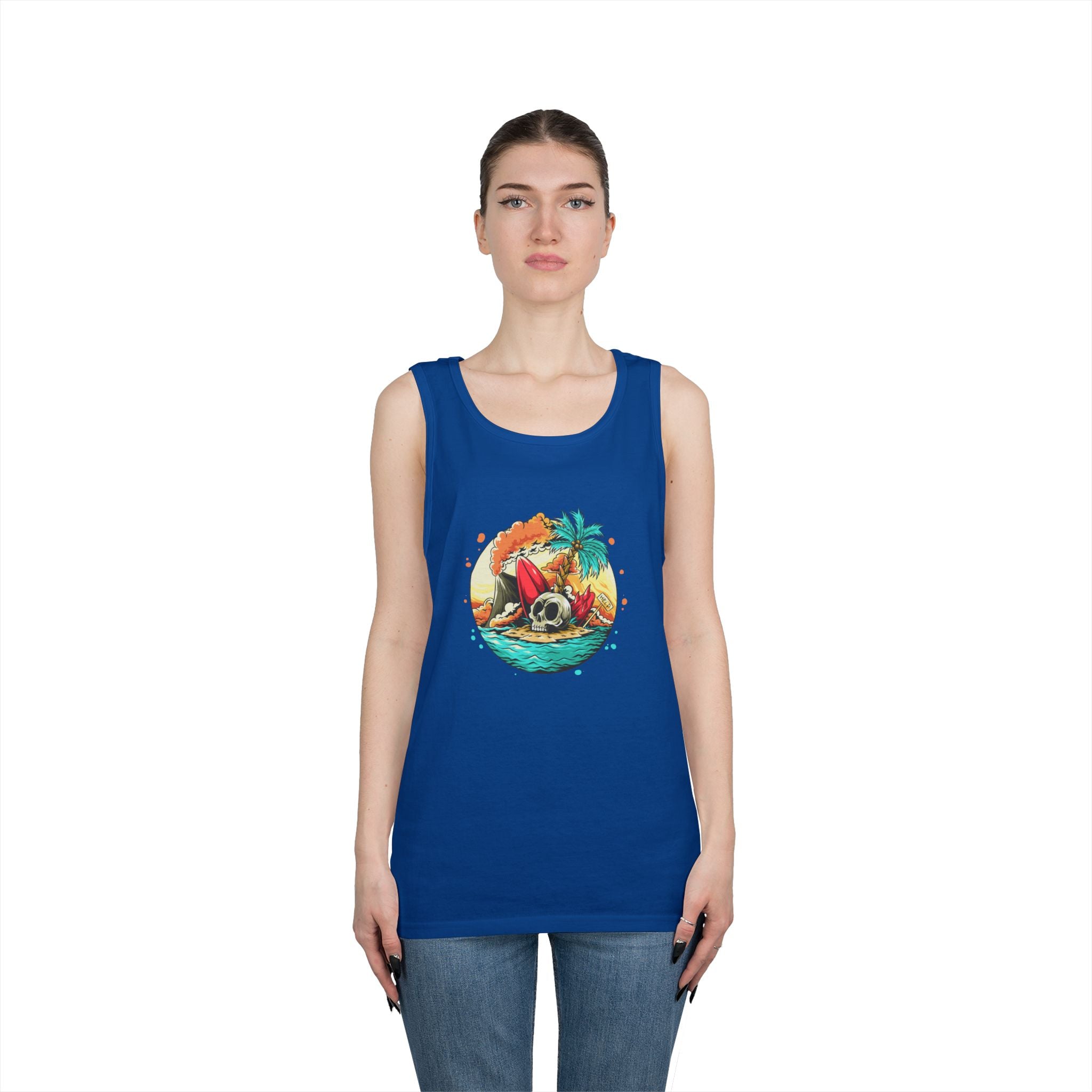 Beach Vibes Unisex Heavy Cotton Tank Top, Perfect for Summer, Casual Wear, Beach Days, Vacation, Festival Outfit