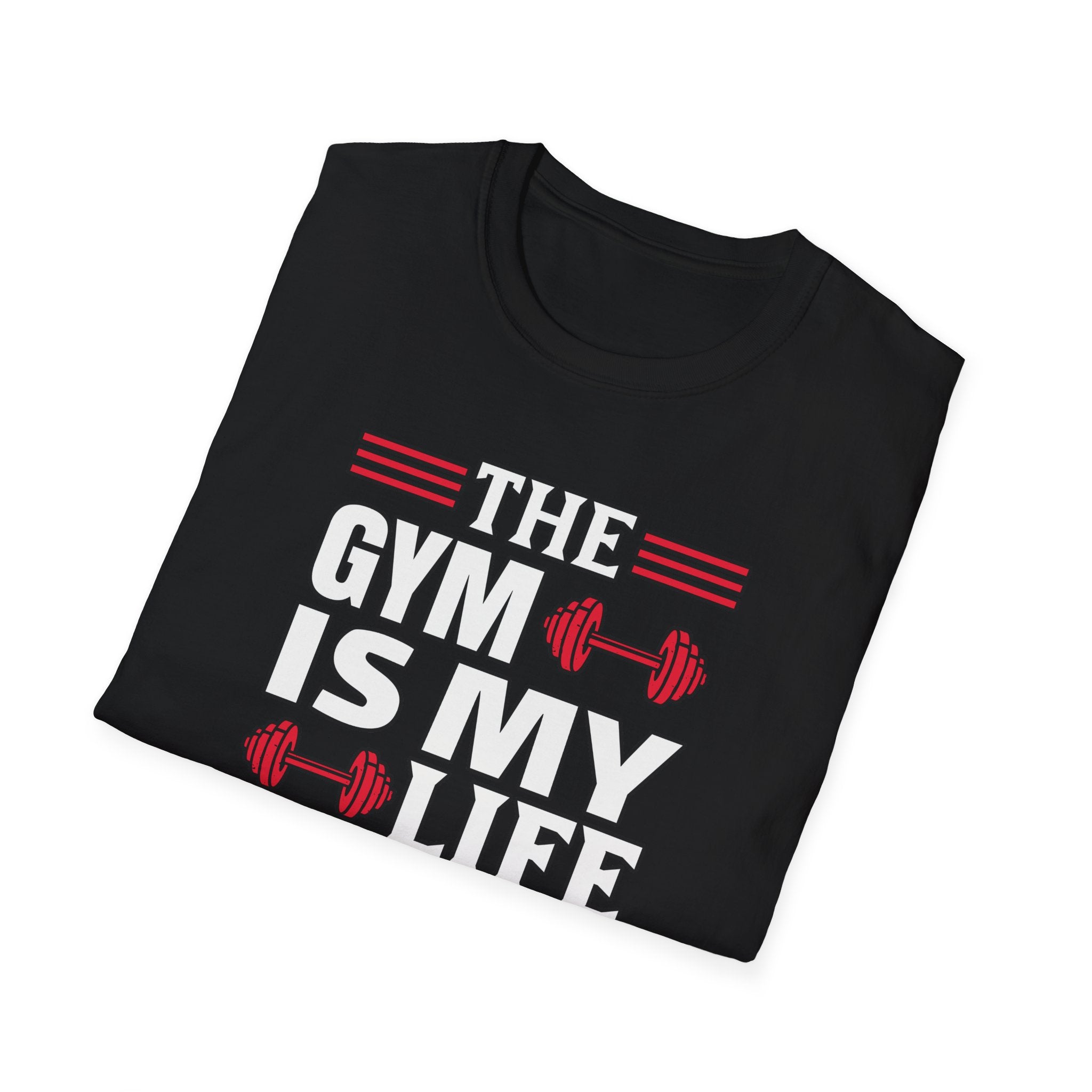 The Gym Is My Life Unisex Softstyle T-Shirt, Fitness Shirt, Workout Tee, Exercise Apparel, Gift for Gym Lovers