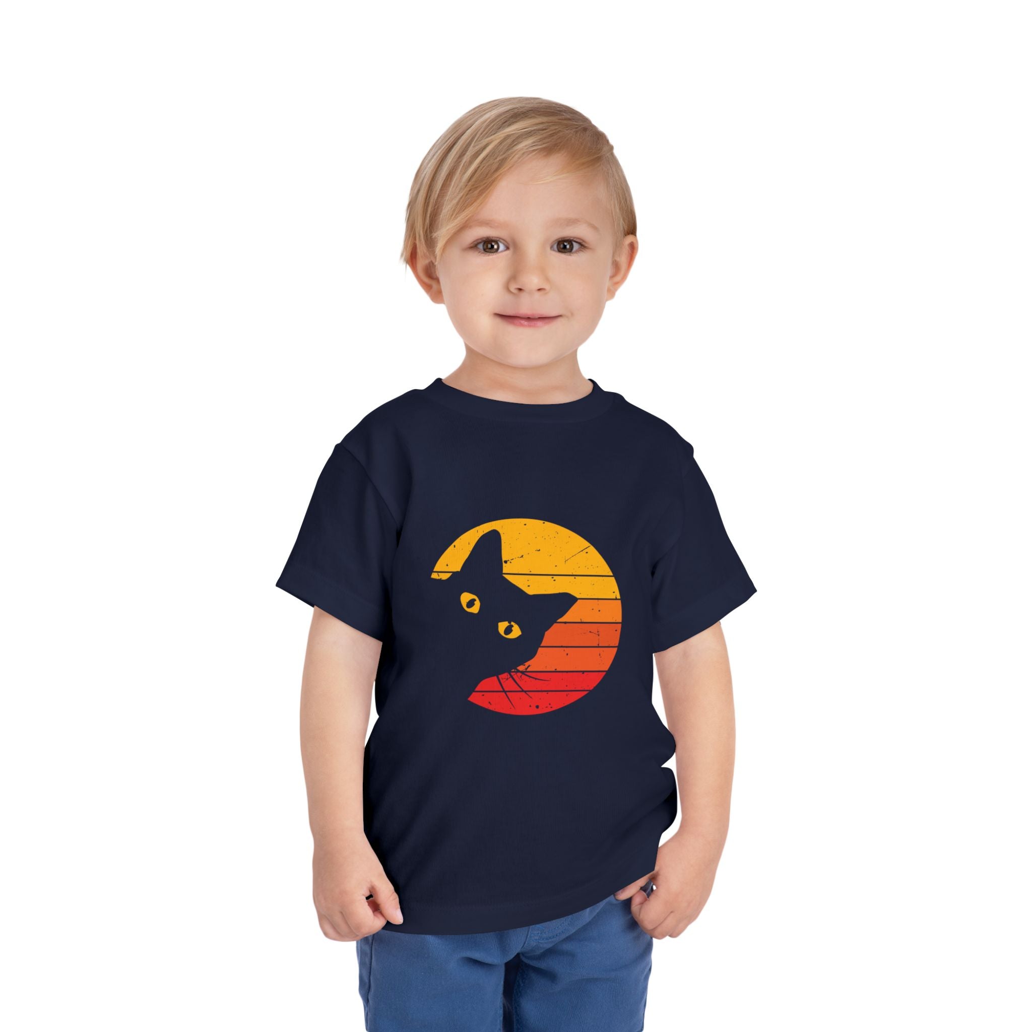 Sunset Cat Toddler Tee - Cute Cat Shirt, Kids Summer Tee, Playful Gift for Cat Lovers, Birthday Gift, Cozy Everyday Wear