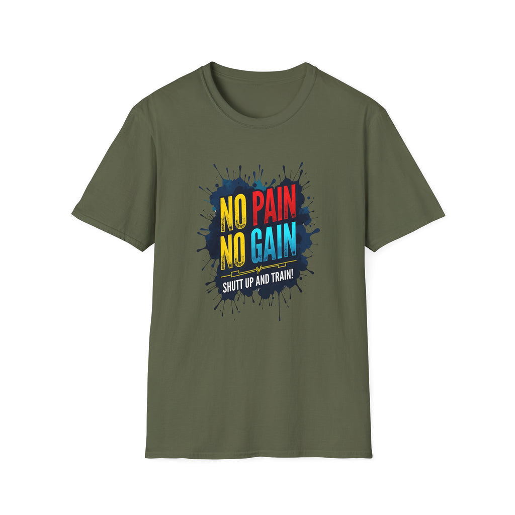 Motivational Fitness T-Shirt - "No Pain No Gain - Shut Up and Train" Gym Apparel, Workout Gift, Exercise Top, Sportswear